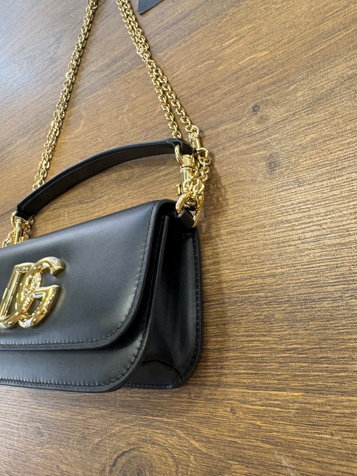 Dolce & Gabbana borsa 3.5 in pelle nera con catena . Nuova