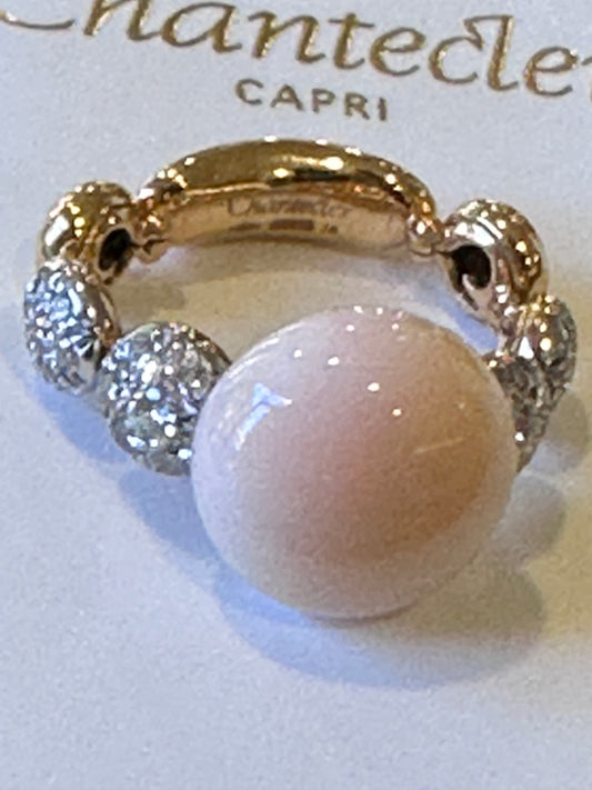 Chantećler Capri anello in oro diamanti e corallo