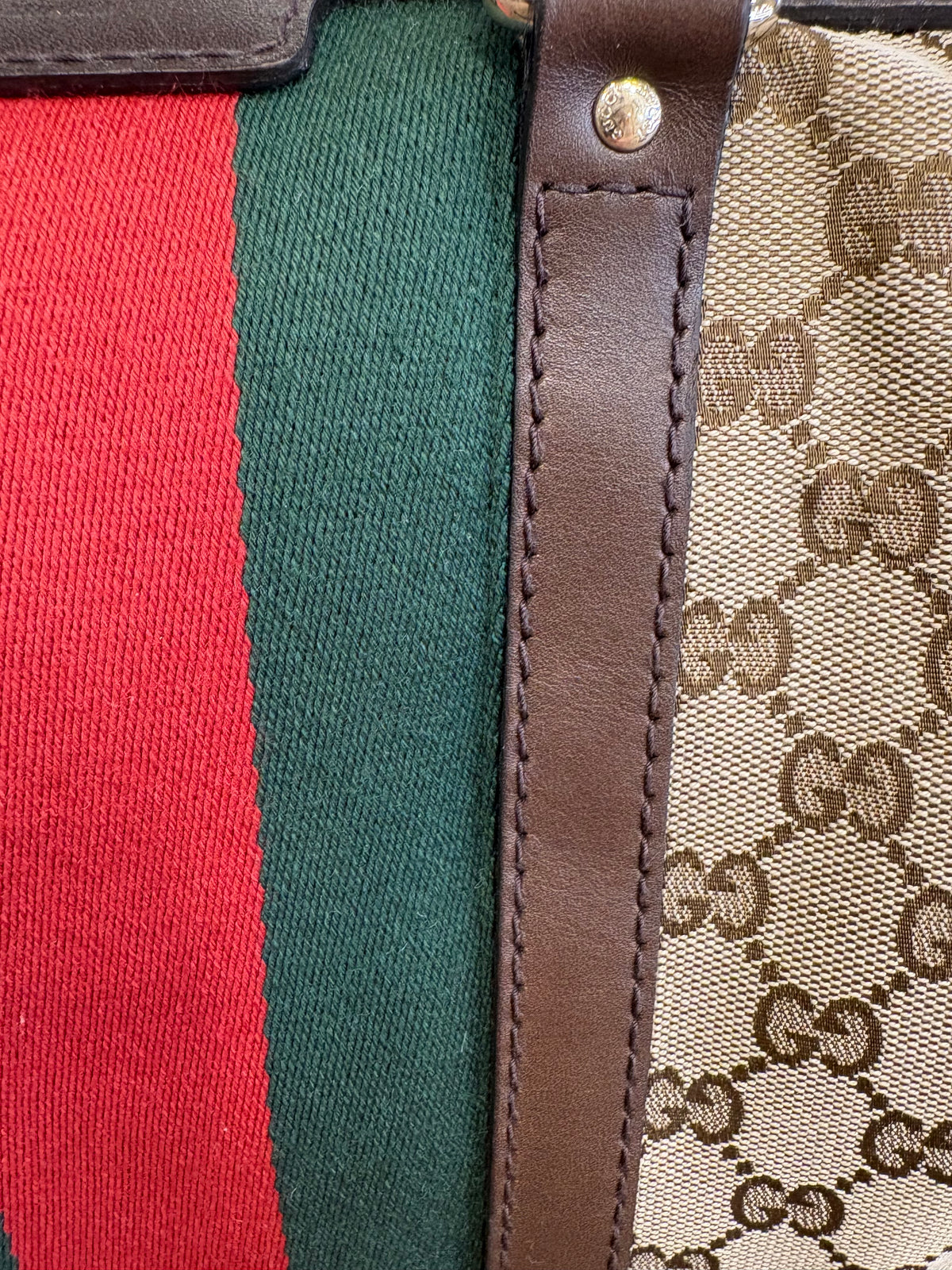 Gucci  bauletto Vintage Web Boston Bag in Tela GG e Pelle Moro
