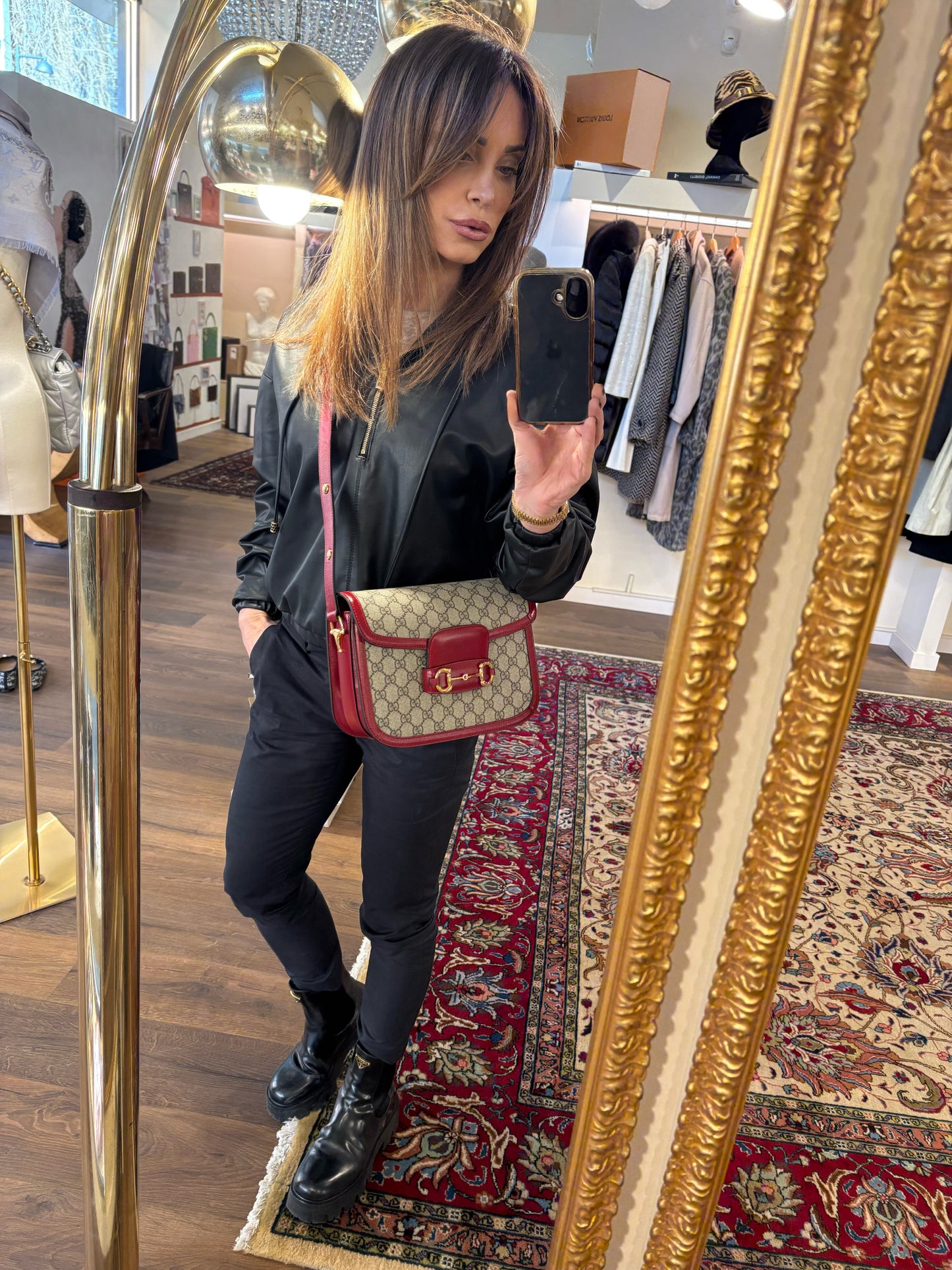 Gucci borsa Horsebit profili in pelle rossa . Nuova