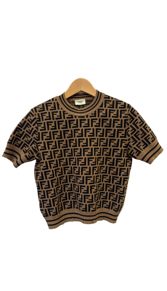 Fendi Kids Maglia Jacquard Motivo FF - Tabacco/Nero - 12 Anni