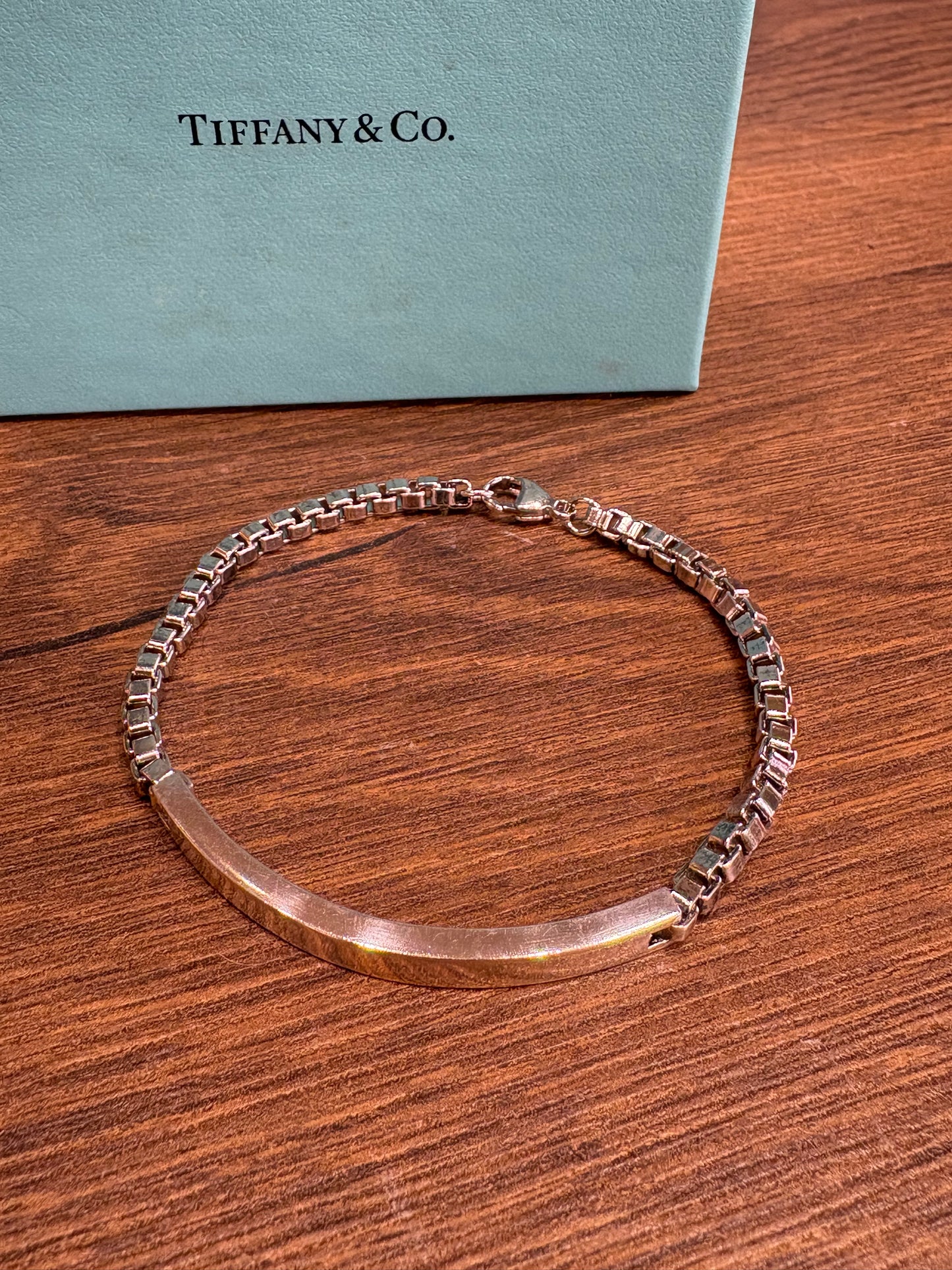 Tiffany bracciale argento maglia veneziana con piastrina