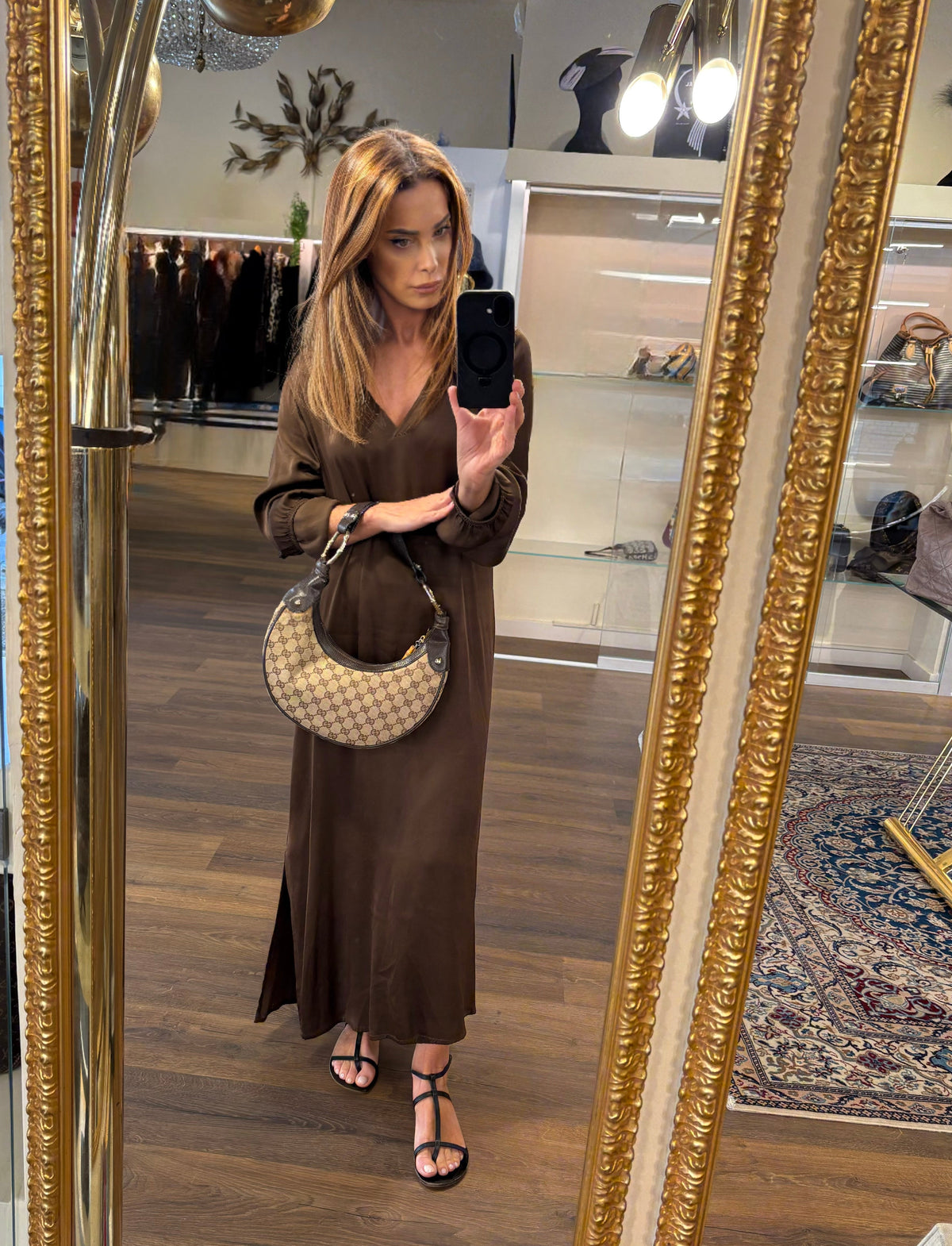 Gucci Borsa a spalla  Bamboo Ring Hobo in Tela GG Canvas e Pelle Marrone