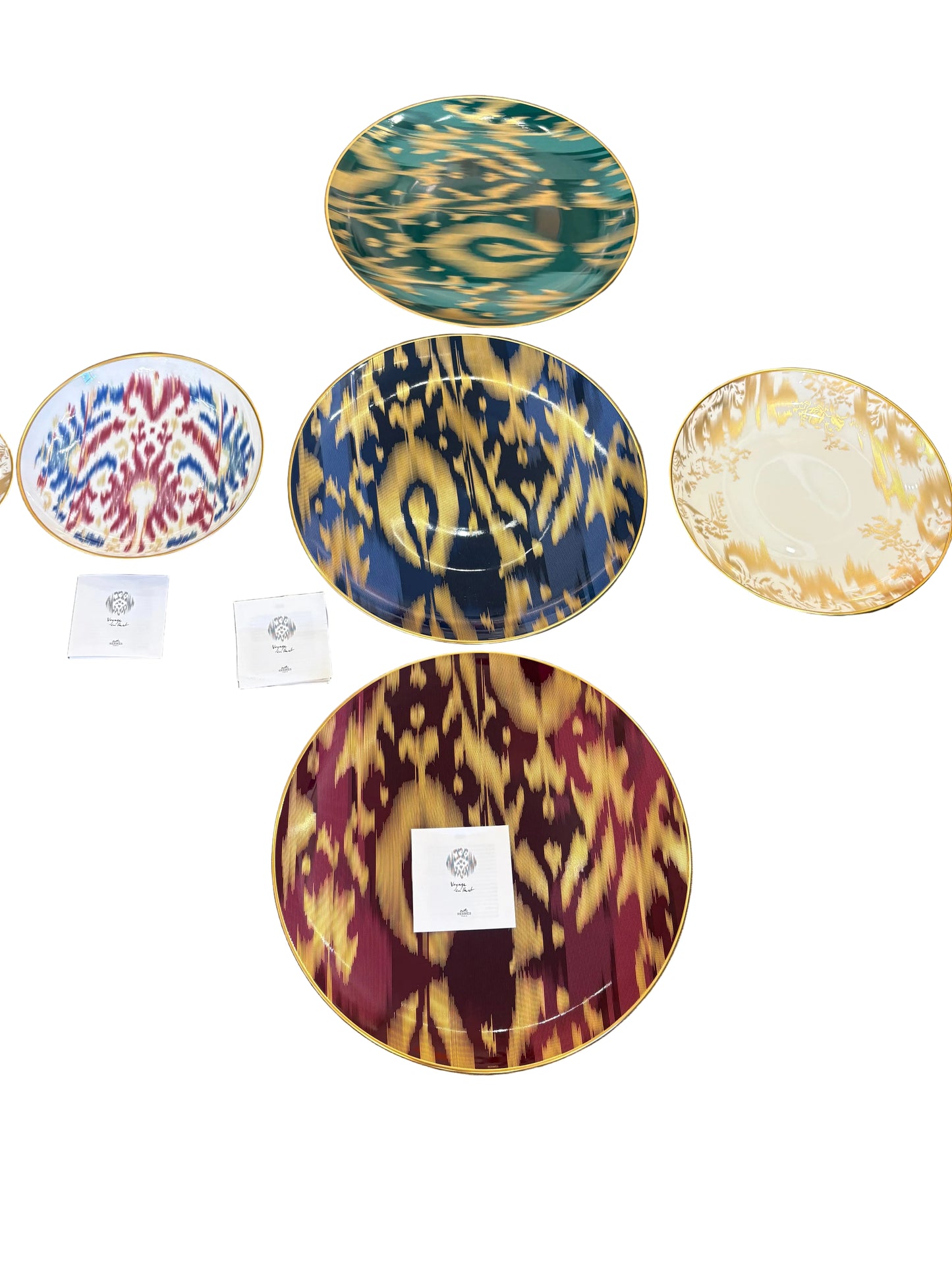Hermès Vojage En Ikat set piatti porcellana e oro (24 pezzi) nuovo