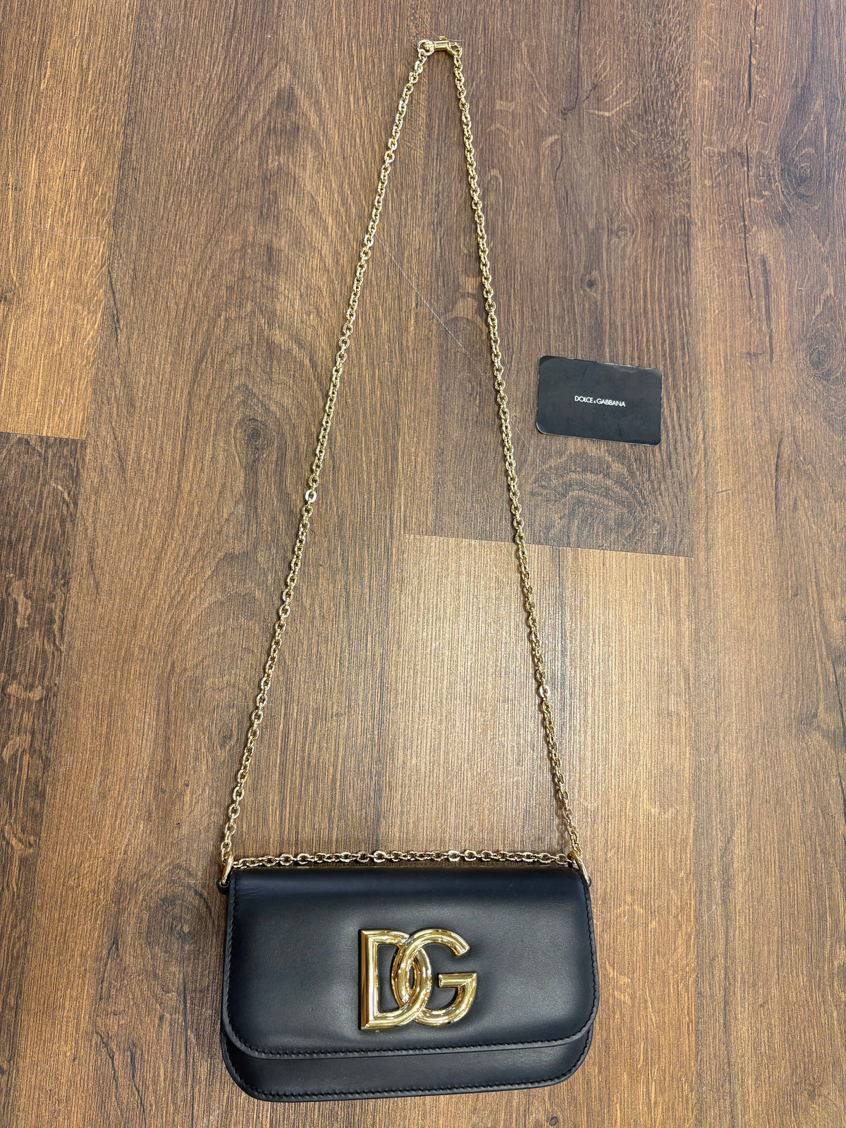 Dolce & Gabbana borsa 3.5 in pelle nera con catena . Nuova