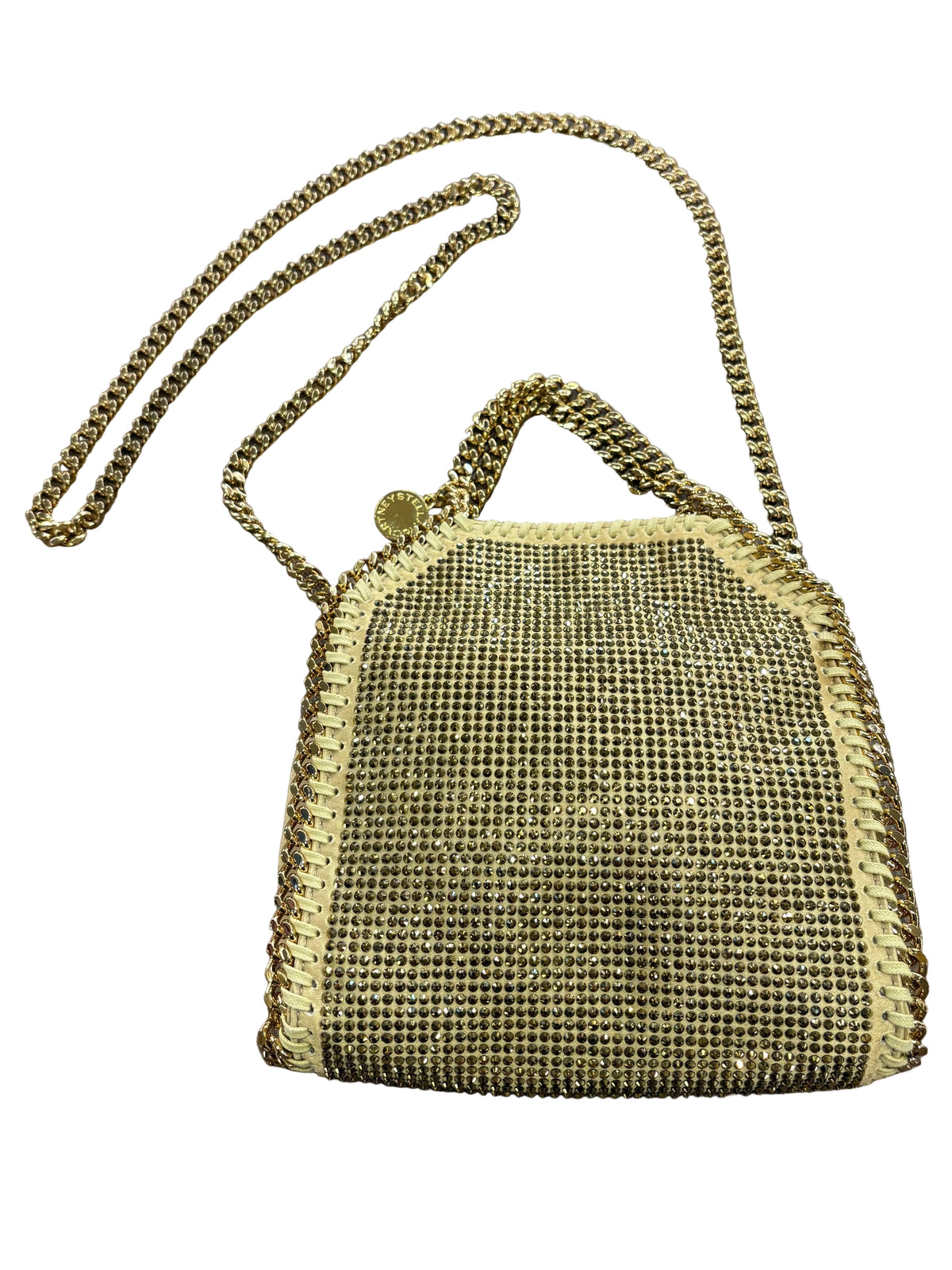 Stella McCartney Borsa Tote Falabella  Tiny in Rete di Cristalli Oro. Nuova