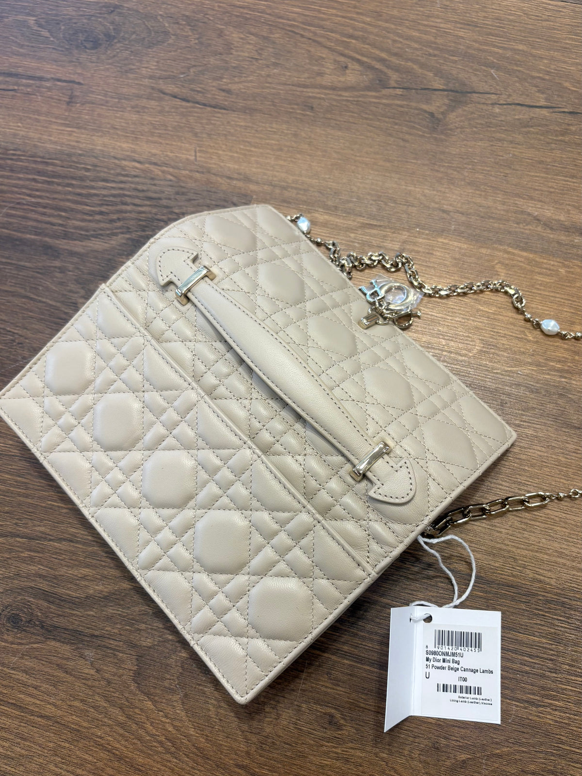 Dior mini borsa My Dior in pelle di agnello Cannage beige. Nuovo