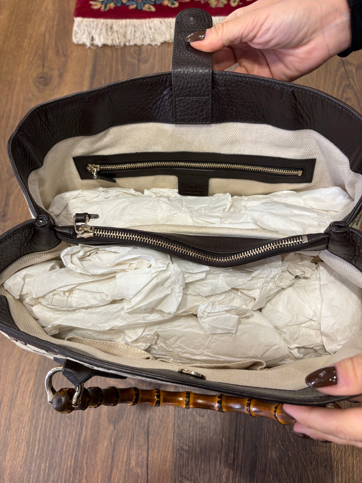 Gucci Diana  Tote Bag in tela GG e pelle  manici bamboo