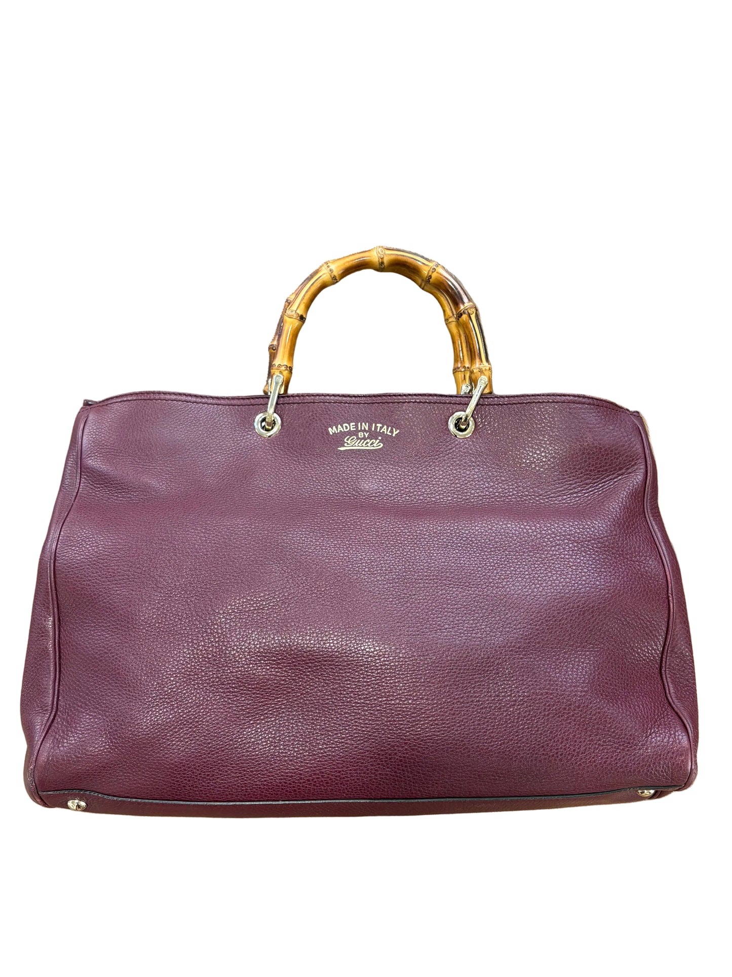Borsa Gucci Bamboo Shopper Tote Large in Pelle Martellata Bordeaux