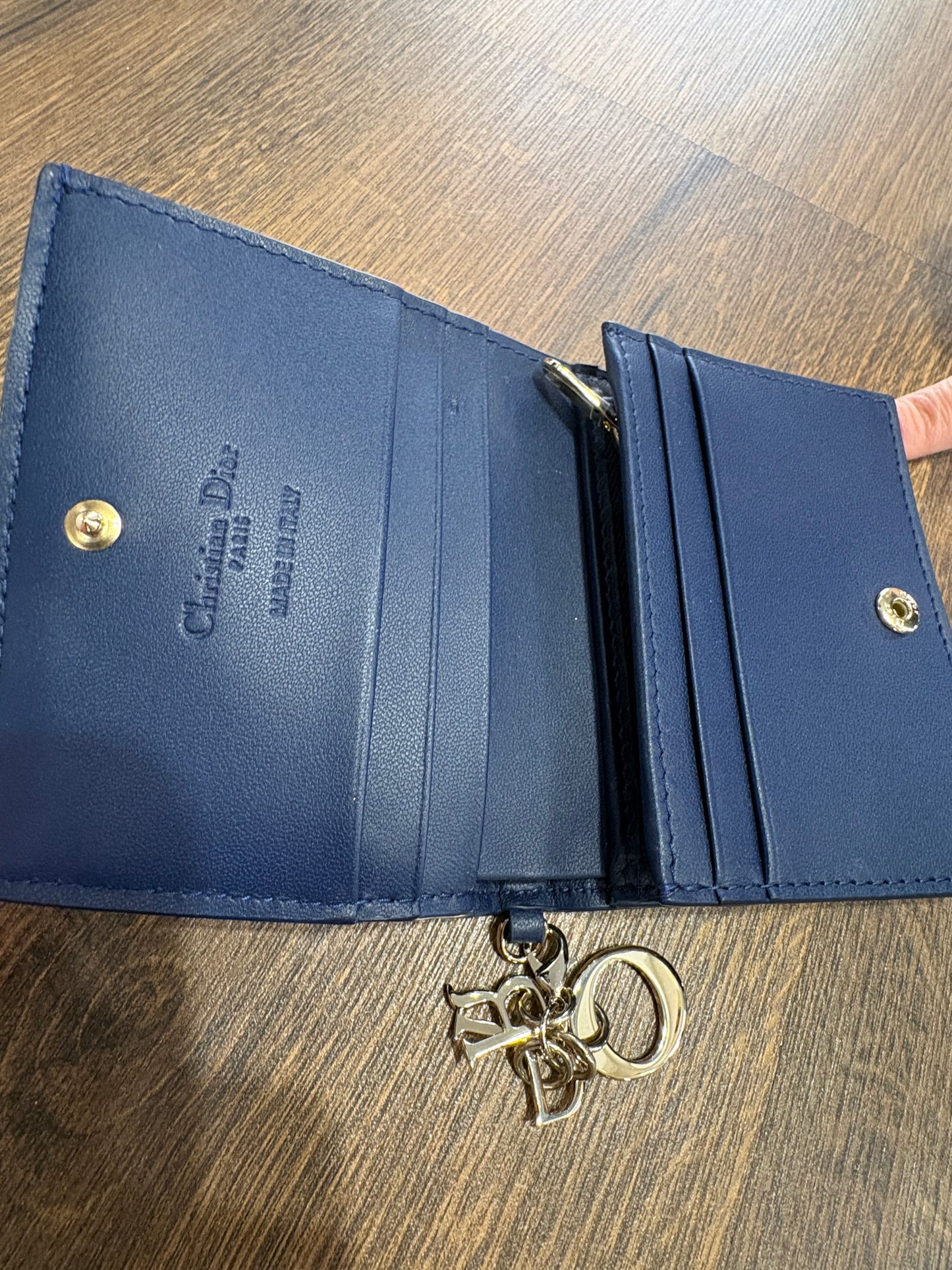 Dior portafoglio mini Gardenia  Lady in pelle di agnello cannage azzurro nuovo