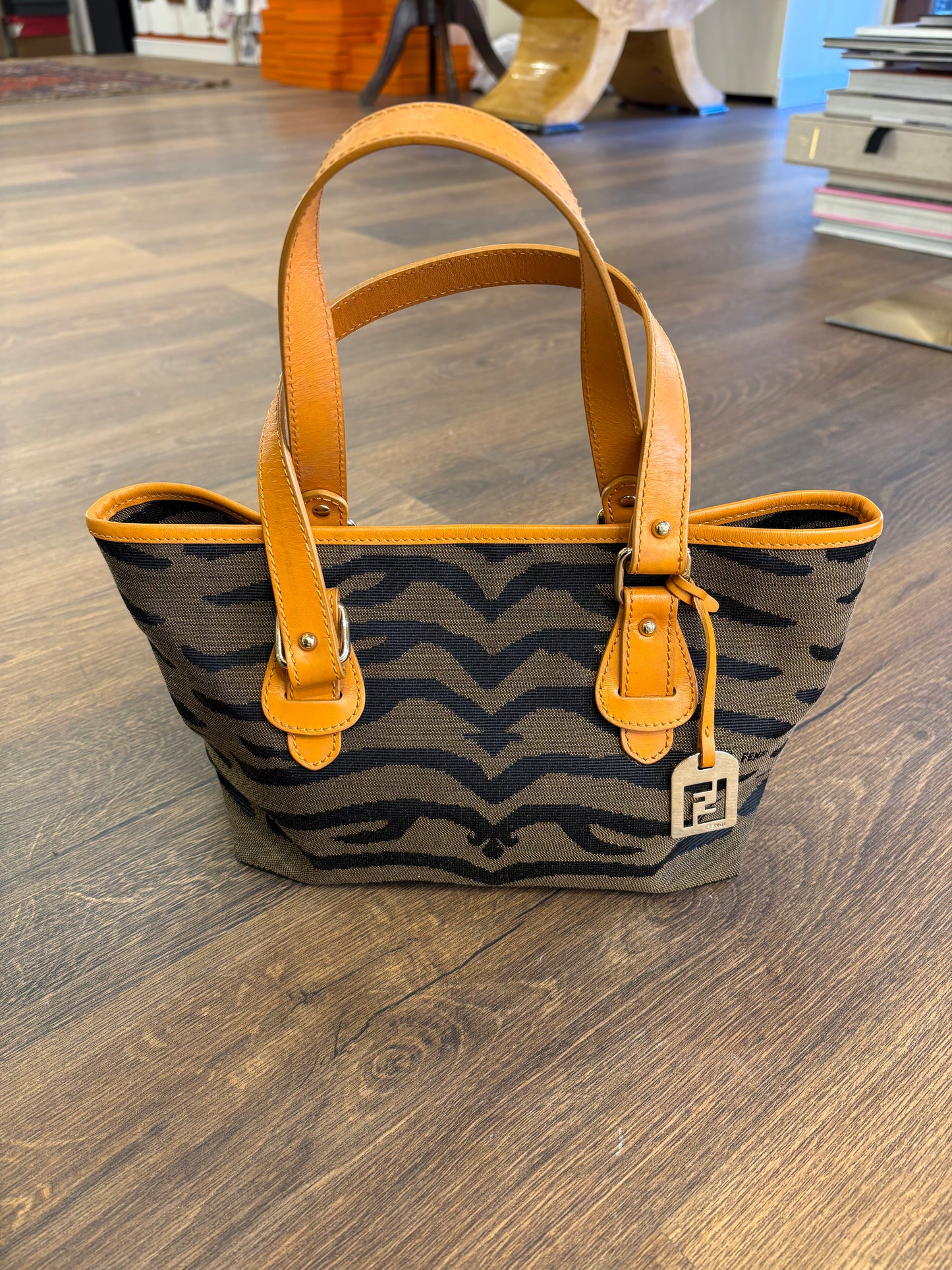 Fendi piccola borsa a mano tela e pelle