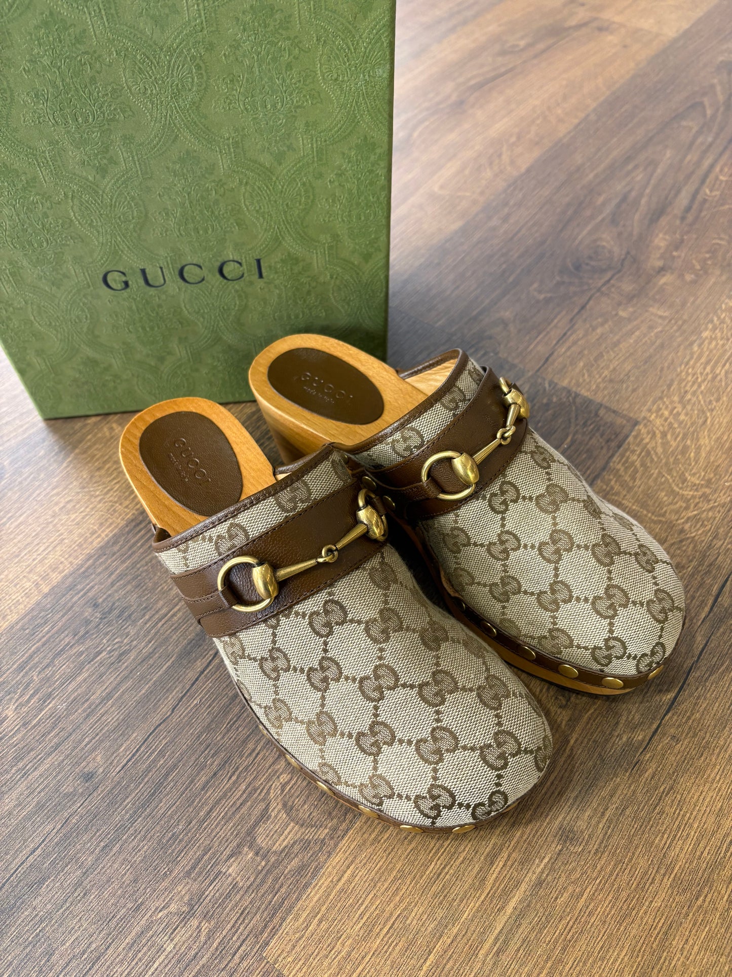 Gucci zoccolo in monogram GG in tela e finiture pelle 37 ( nuovo)
