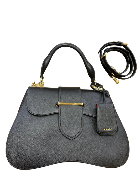 Borsa Prada Sidonie Top Handle in Pelle Saffiano Nera con Finiture Oro