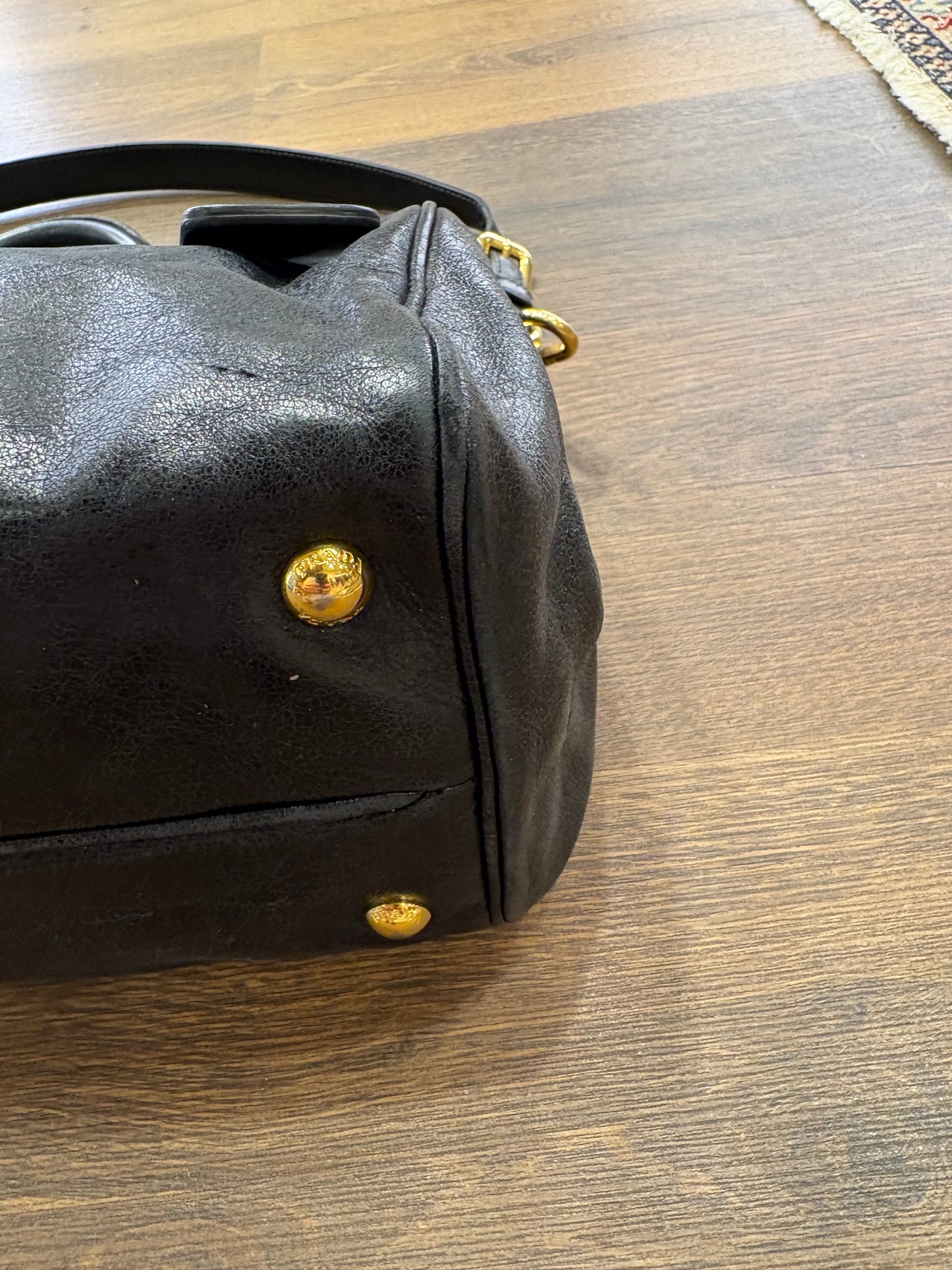 Prada borsa a mano in vitello shine con tracolla
