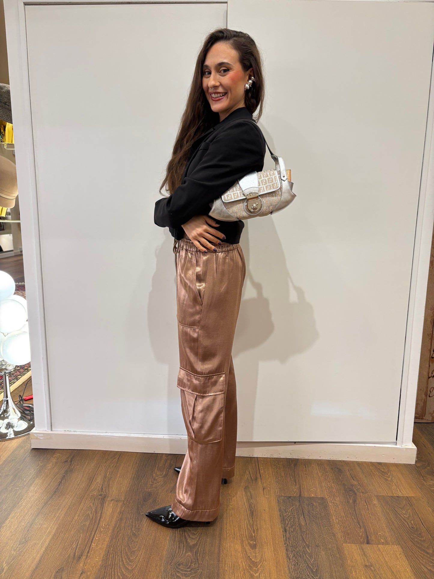 Fendi borsa Tuc ( compilation Baguette ) in tela argento e pelle argento/oro