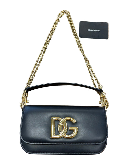 Dolce & Gabbana borsa 3.5 in pelle nera con catena . Nuova