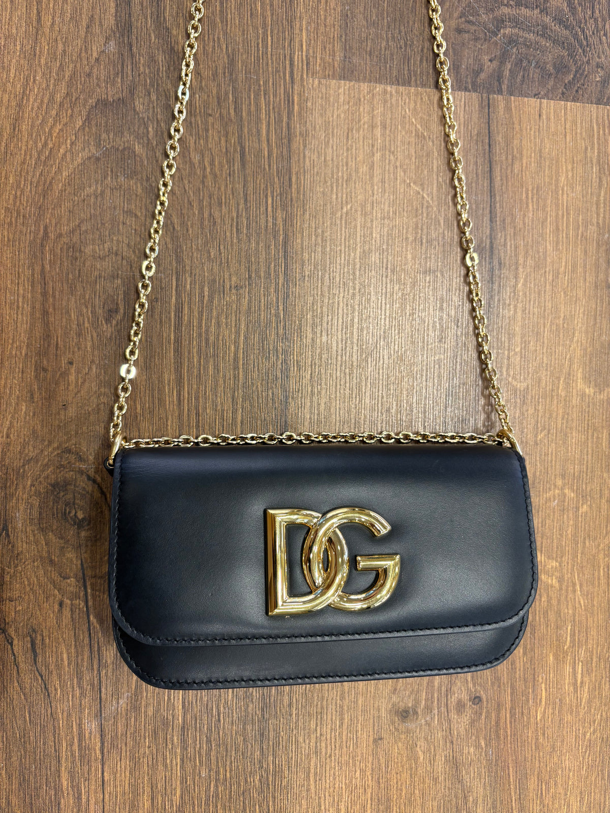 Dolce & Gabbana borsa 3.5 in pelle nera con catena . Nuova
