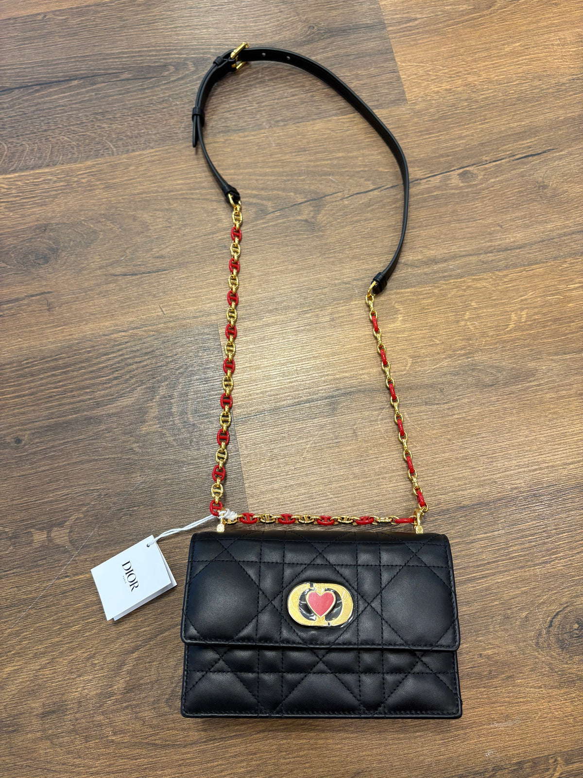 Christian Dior Miss Caro Mini Capsule Dioramour in Pelle di Agnello Macrocannage Nera Nuova con Cartellino