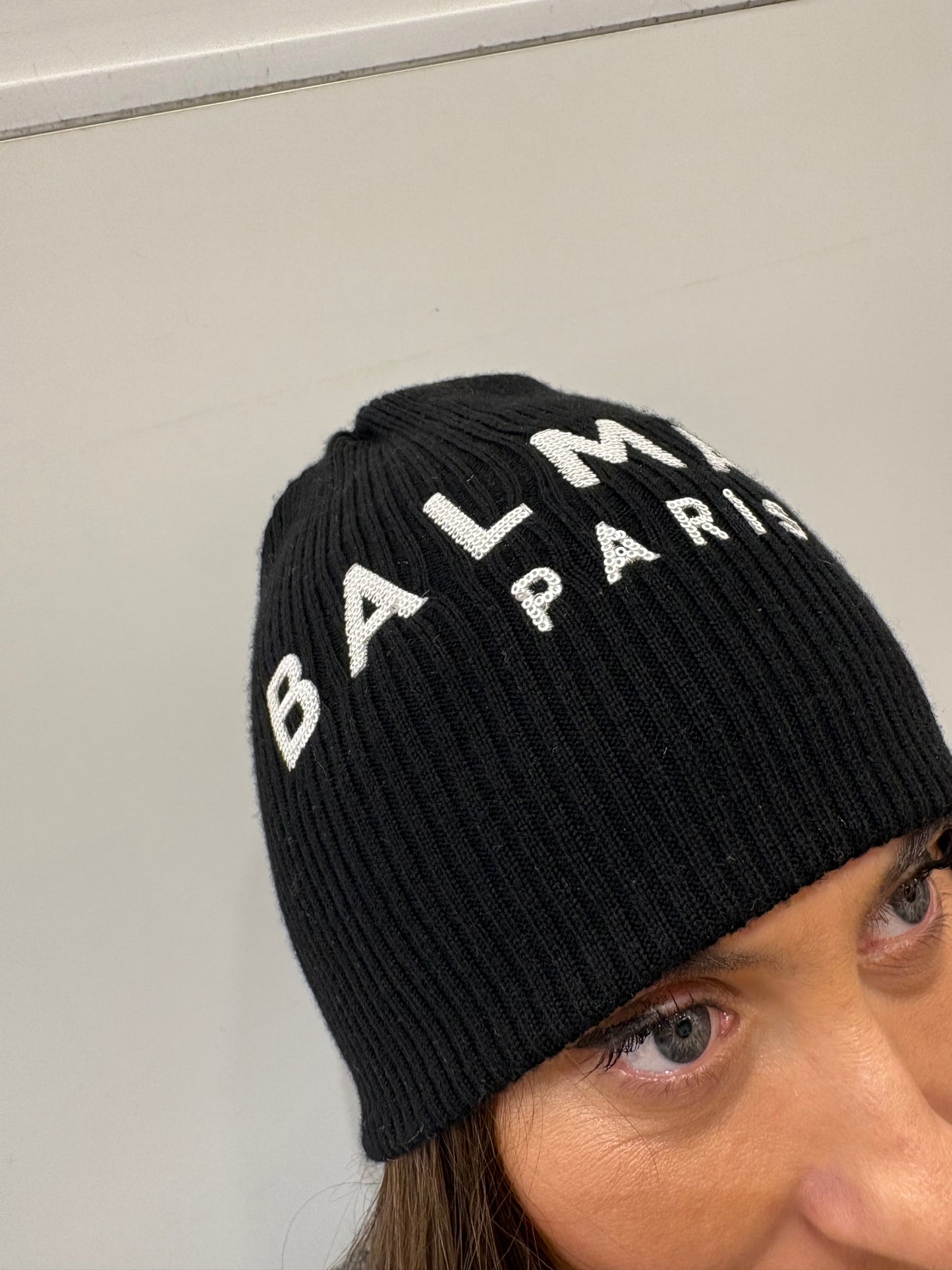 Balmain cuffia in lama logo paillettes nuovo