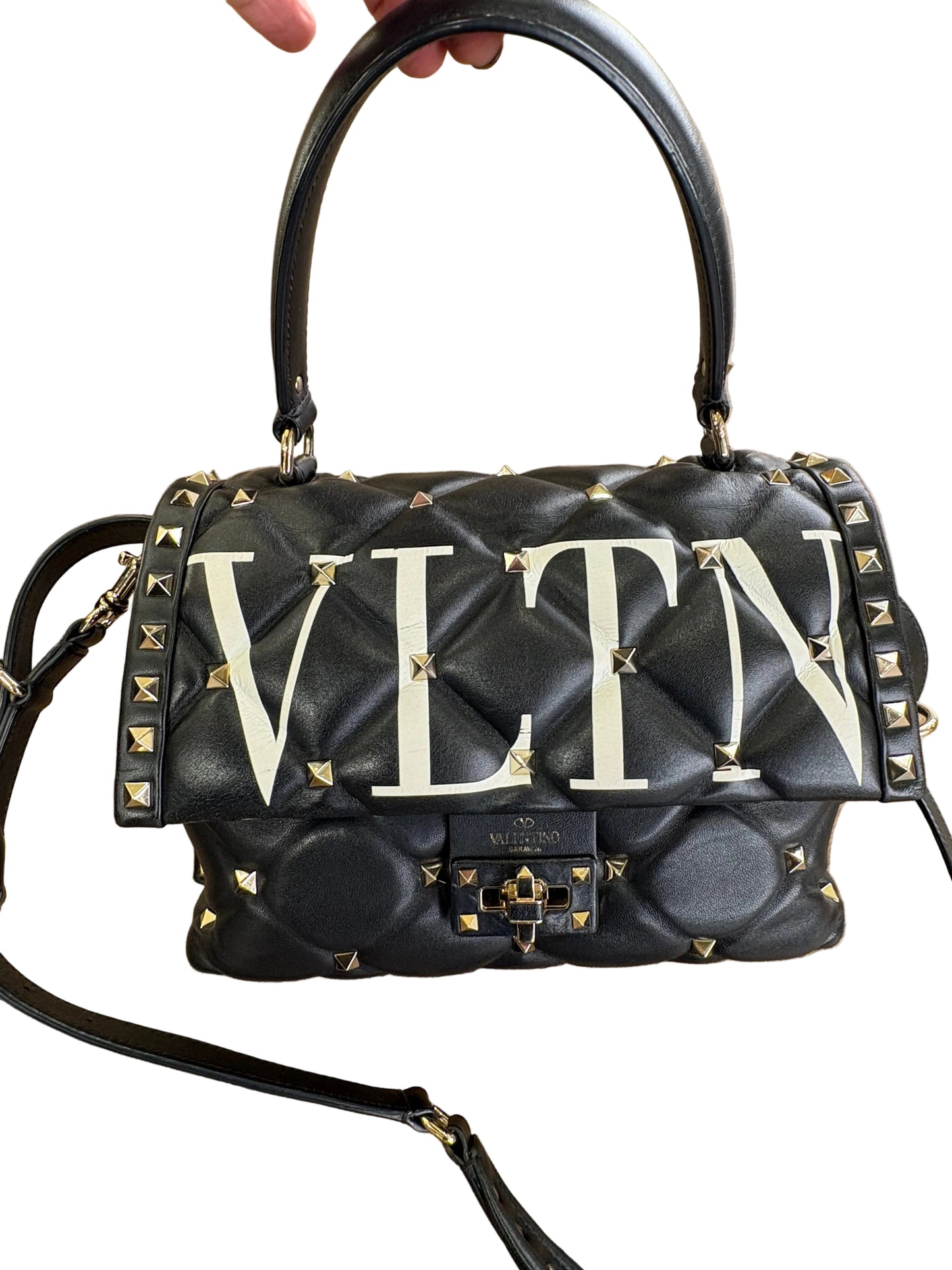 Valentino Garavani Candy Stud in pelle nera con logo VLTN