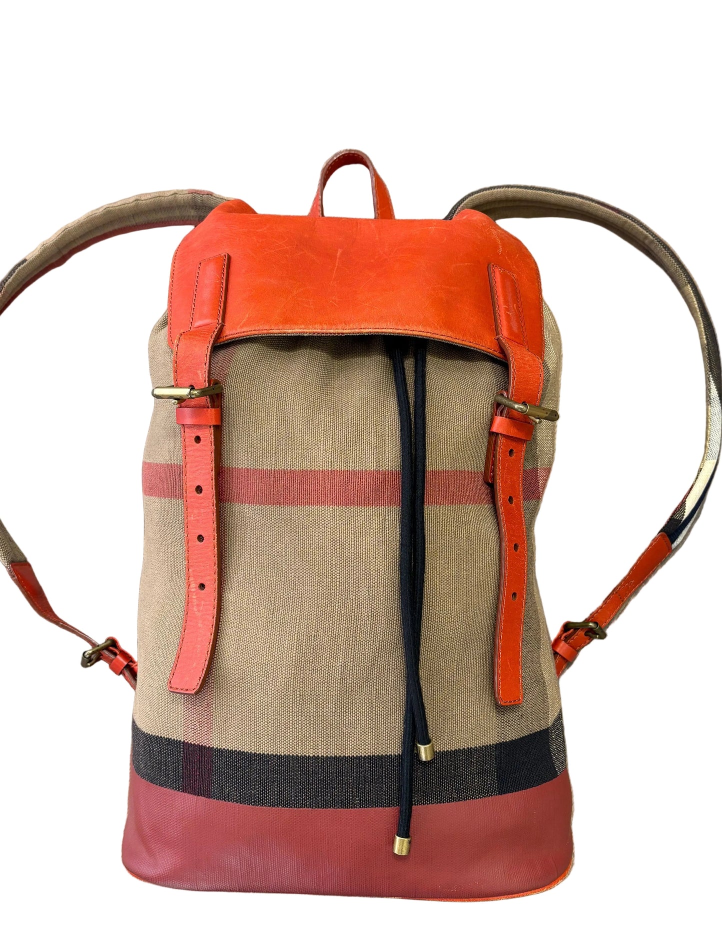 Burberry zaino tela check e pelle rossa