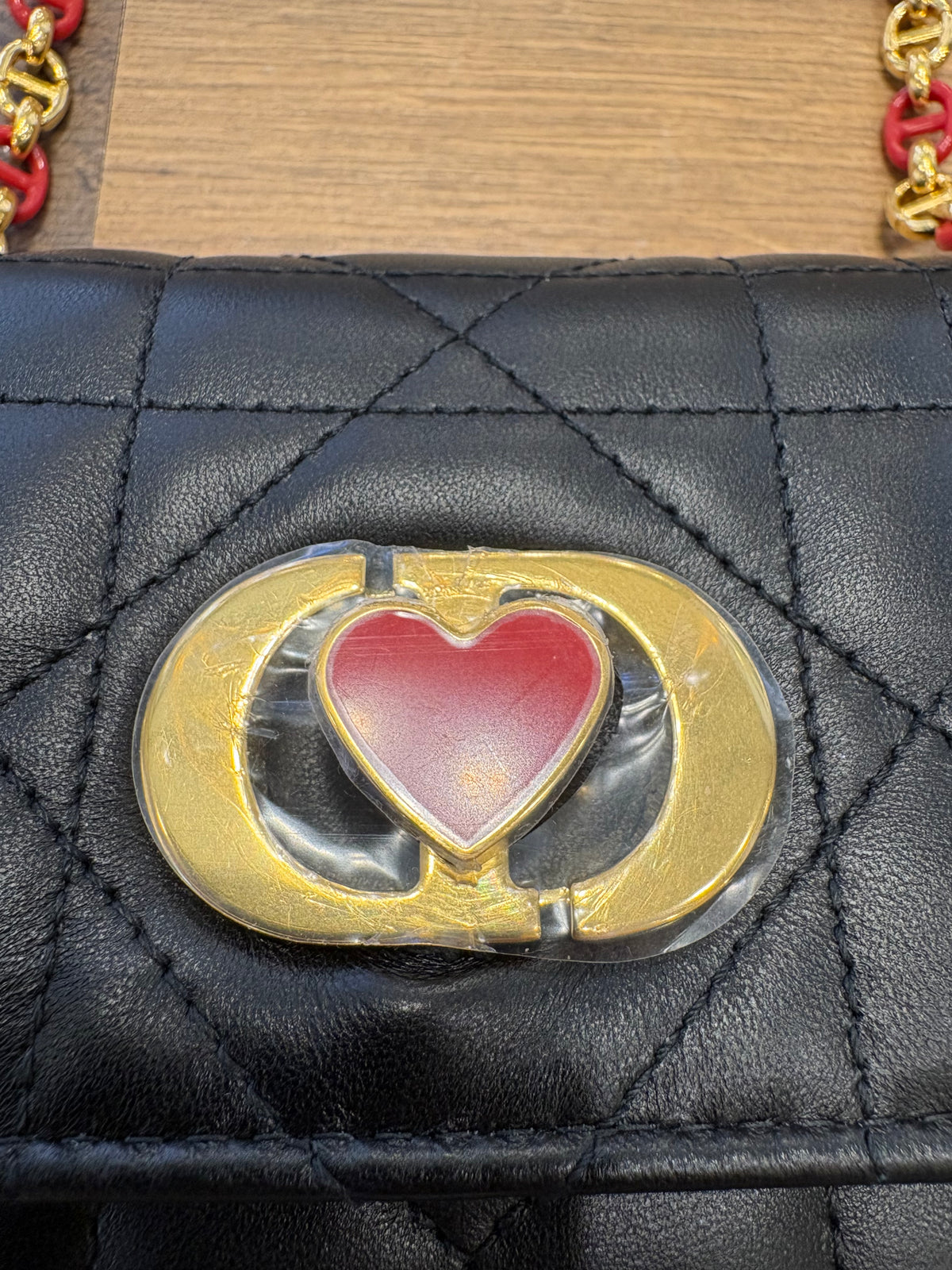 Christian Dior Miss Caro Mini Capsule Dioramour in Pelle di Agnello Macrocannage Nera Nuova con Cartellino