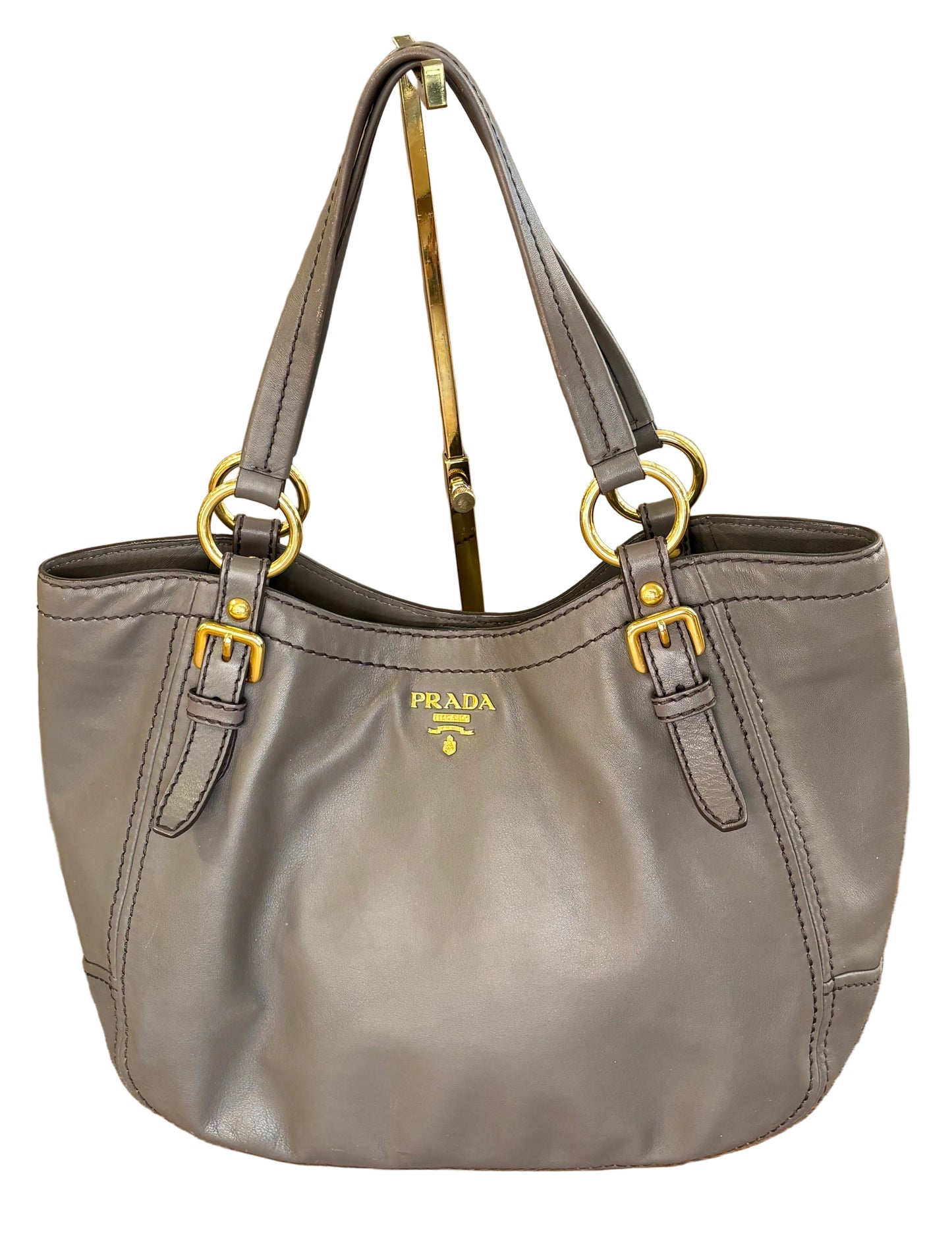 Prada   Borsa a Spalla Manici in Pelle Vitello Phenix Grigio Argilla