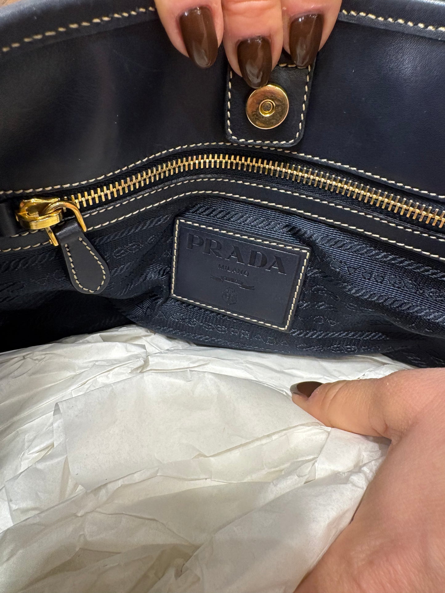 Prada borsa centenario in tela e pelle blu