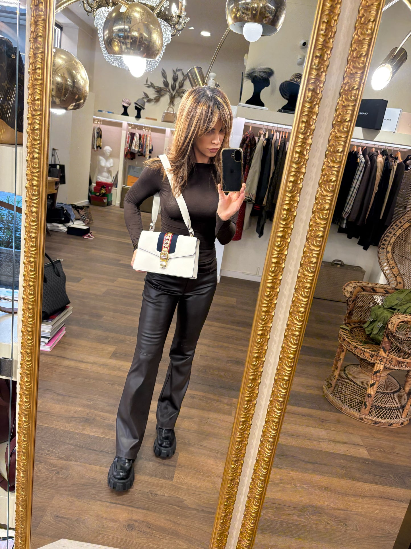 Gucci Silvye borsa in pelle bianca doppia tracolla