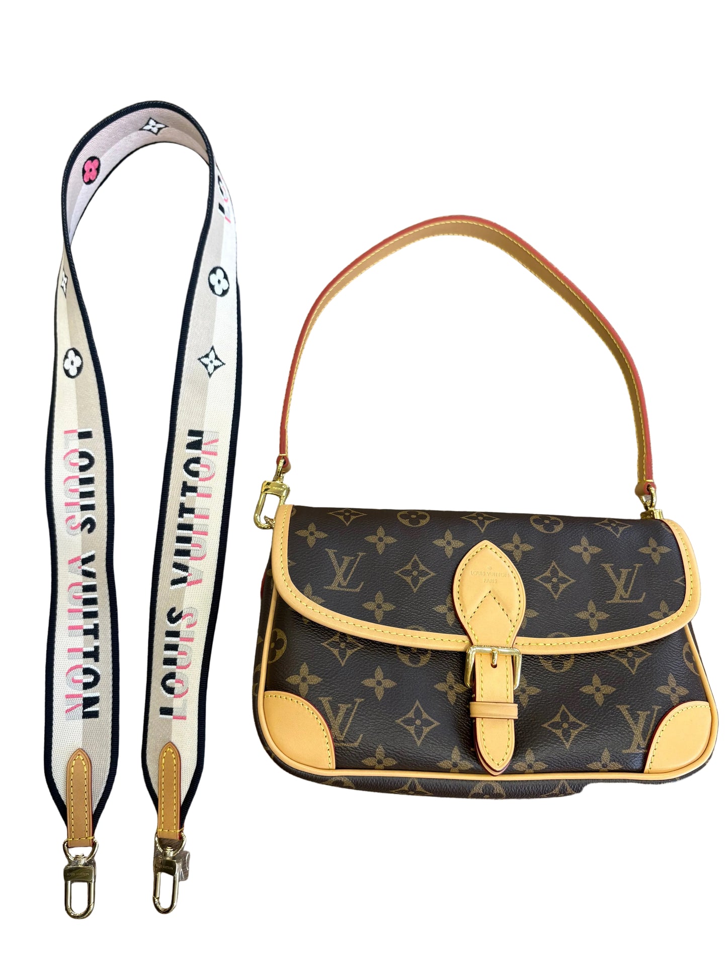 Louis Vuitton Diane Monogram Borsa Messenger in Tela e Vacchetta con Doppia Tracolla