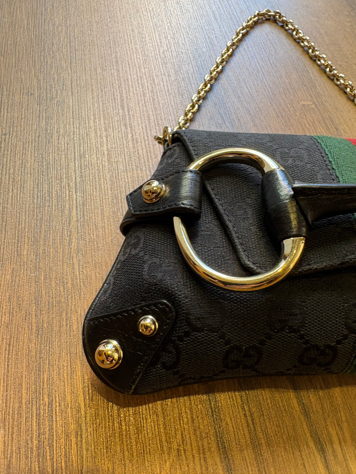 Gucci Borsa a Spalla Gucci Horsebit Chain Clutch in Tela GG Monogram e Nastro Web ( Tom Ford 2004)