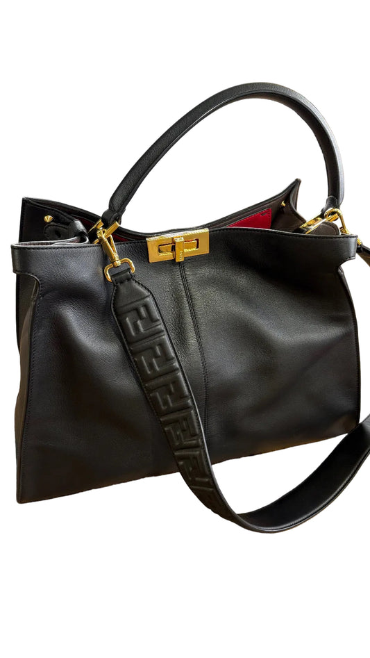 Fendi borsa Peekaboo large e tracolla in pelle monogram