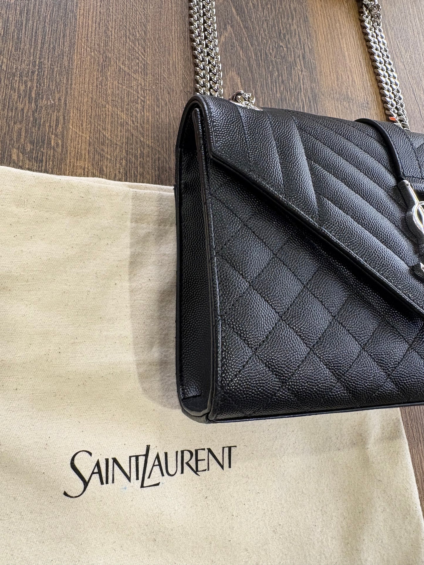 Ysl Envelope media nera metallo  silver