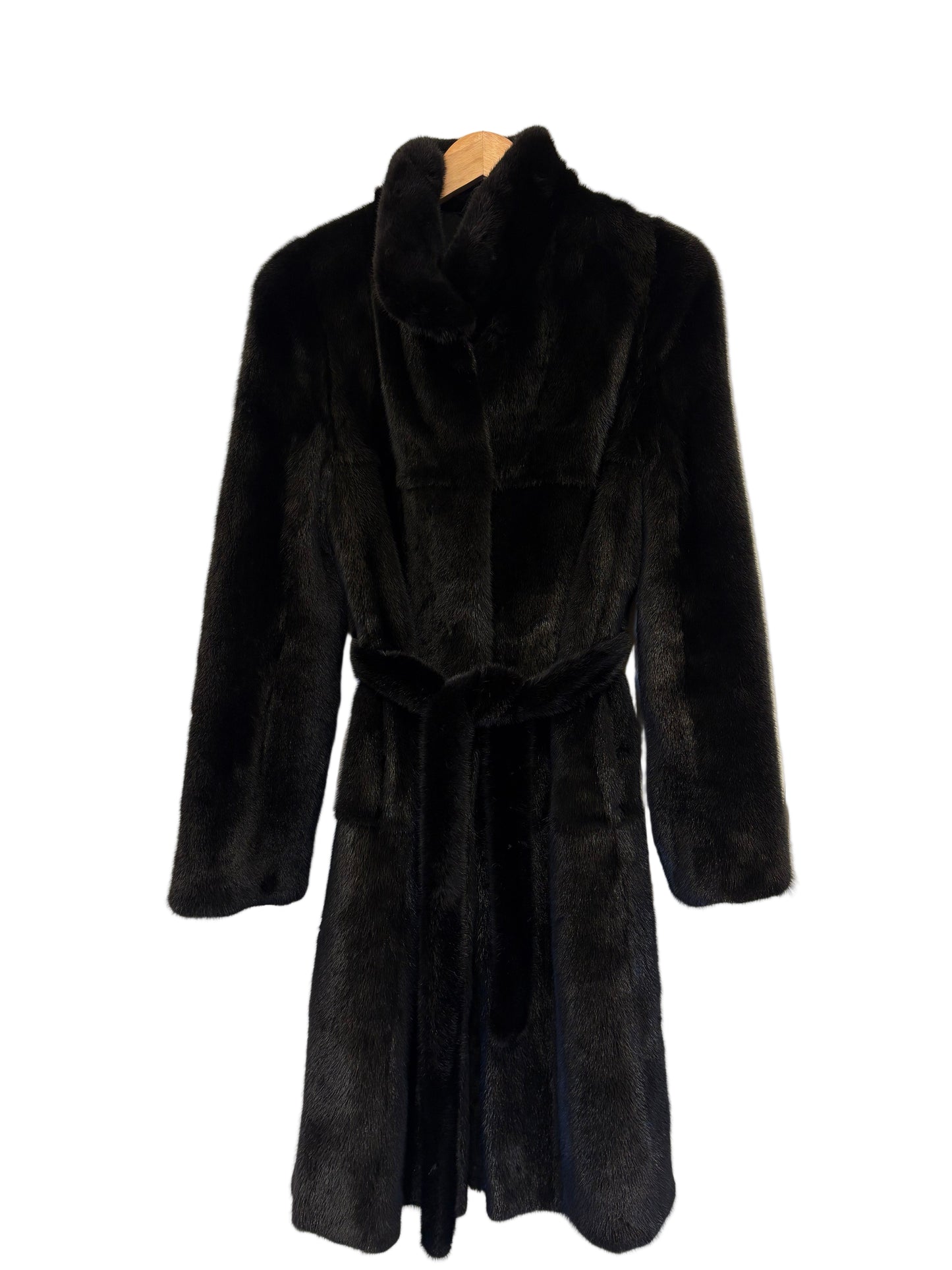 Visone nero con spacchi e cintura in vita 42