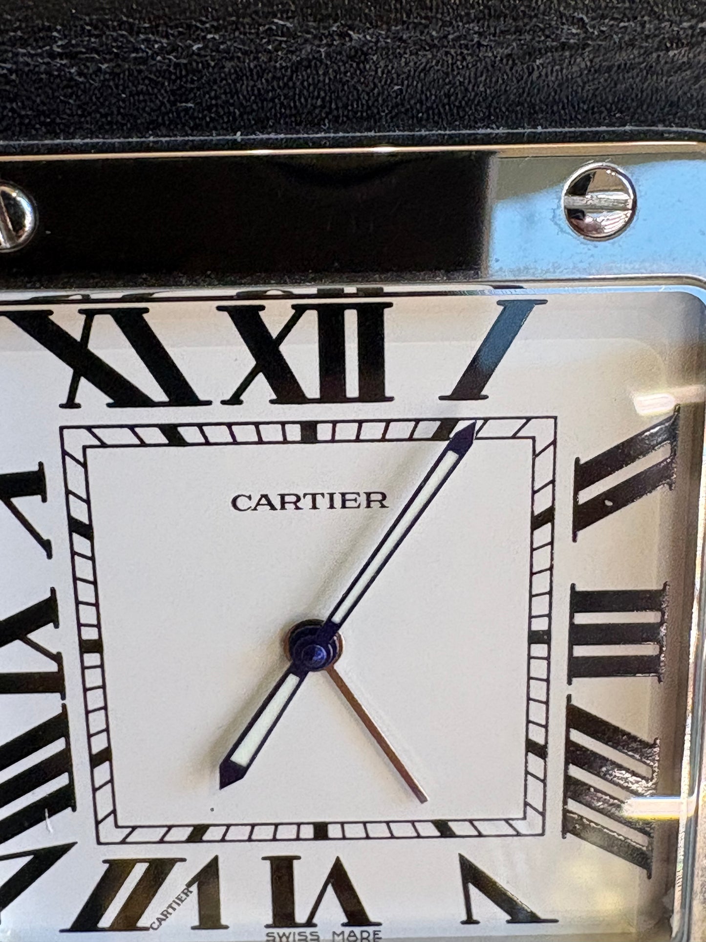 Cartier Orologio Sveglia da Viaggio Santos de Ref. 2750 in Acciaio e Pelle Nera