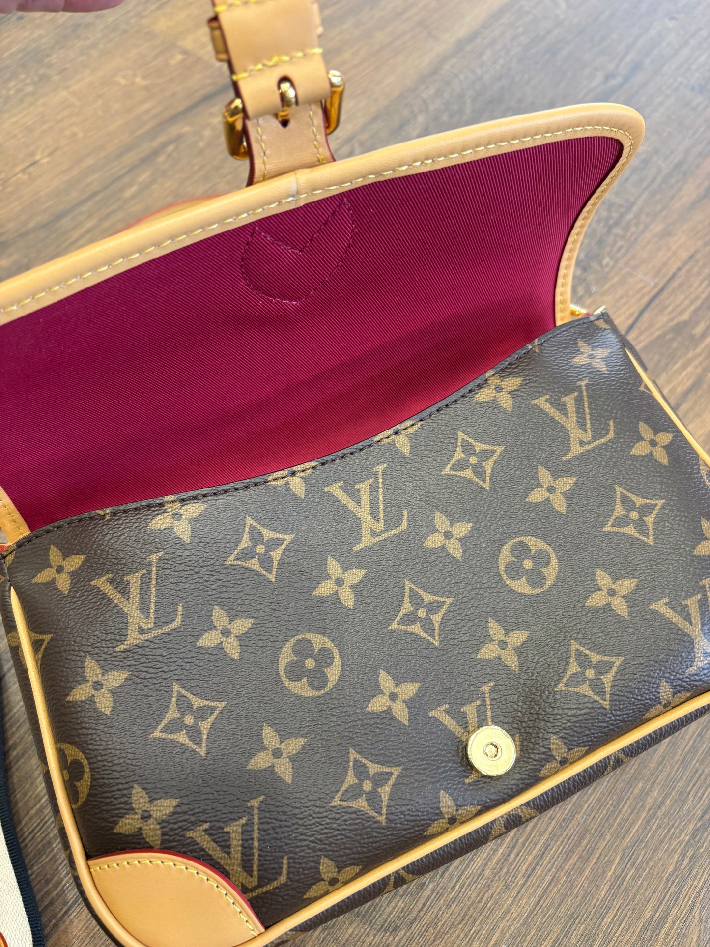 Louis Vuitton Diane Monogram Borsa Messenger in Tela e Vacchetta con Doppia Tracolla