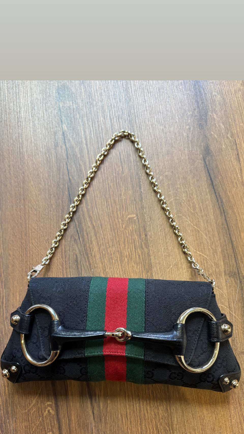 Gucci Borsa a Spalla Gucci Horsebit Chain Clutch in Tela GG Monogram e Nastro Web ( Tom Ford 2004)