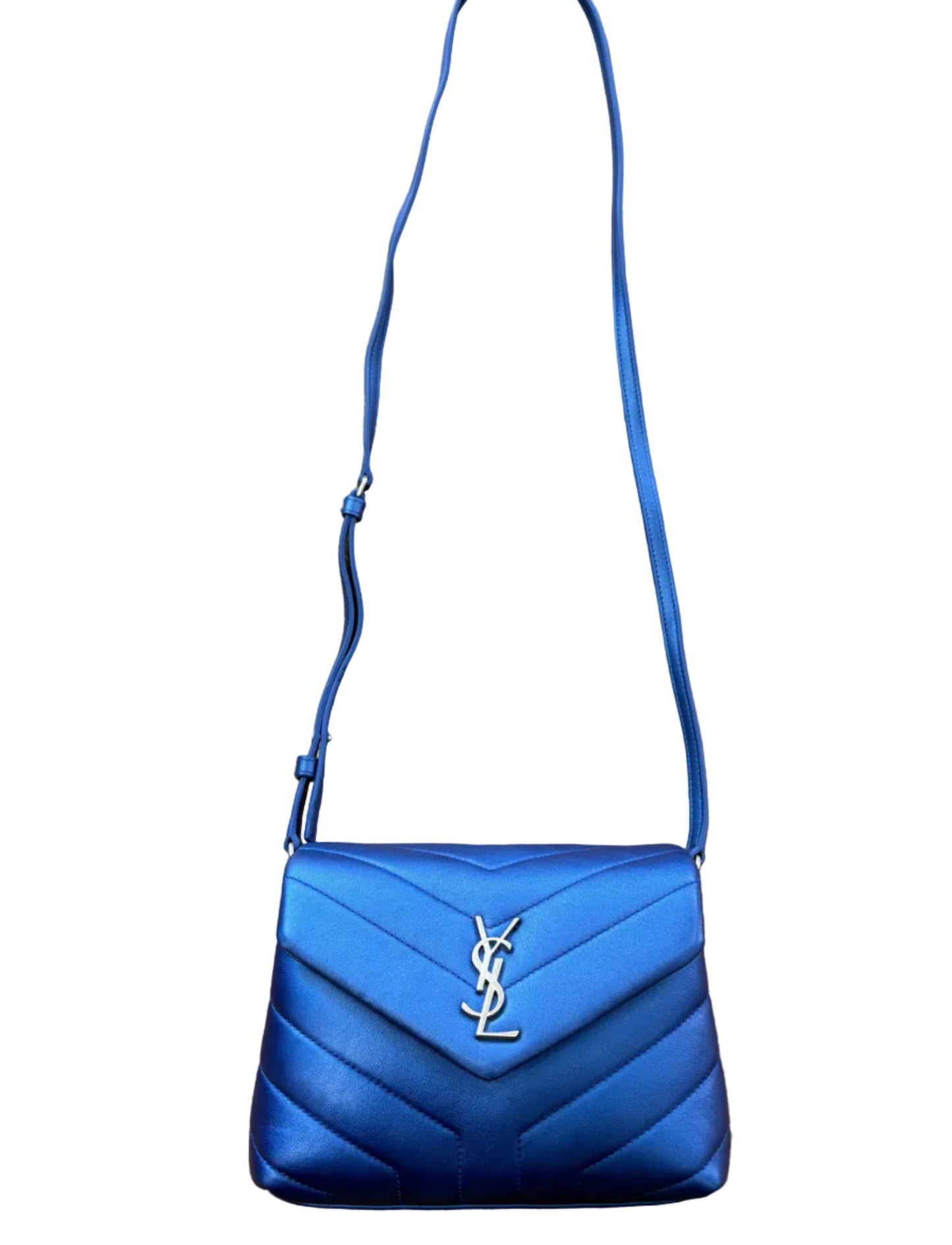 Ysl Loulou Toy in pelle matelasse’ azzurro metallizzato. Nuovo