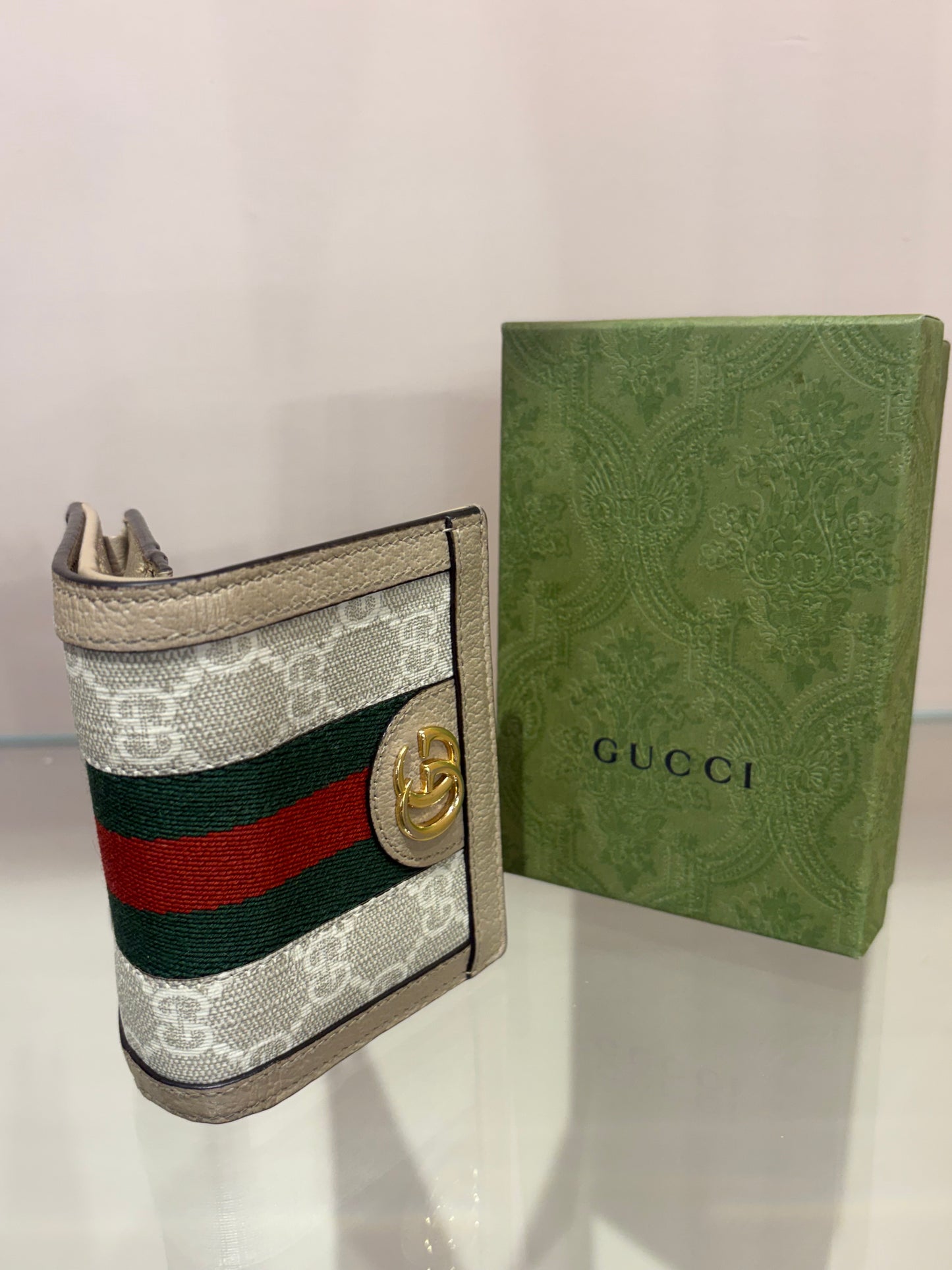 Gucci Portafoglio Ophidia Small GG con finiture in pelle. Nuovo
