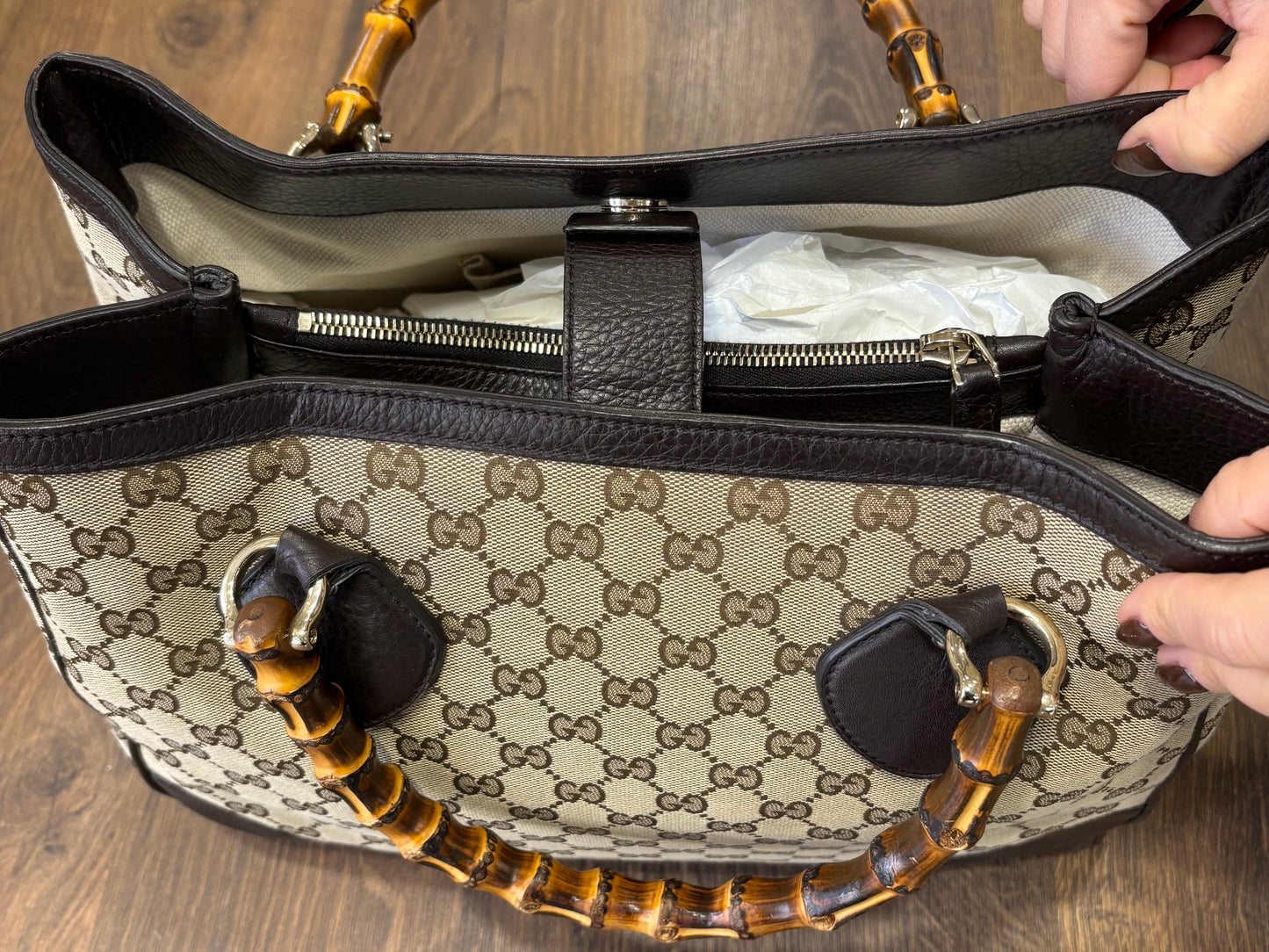 Gucci Diana  Tote Bag in tela GG e pelle  manici bamboo