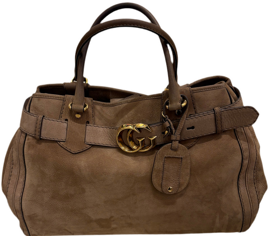 Gucci Running borsa a spalla suede cammello