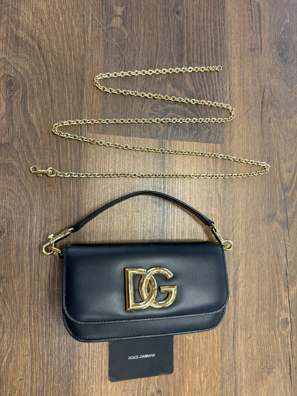 Dolce & Gabbana borsa 3.5 in pelle nera con catena . Nuova