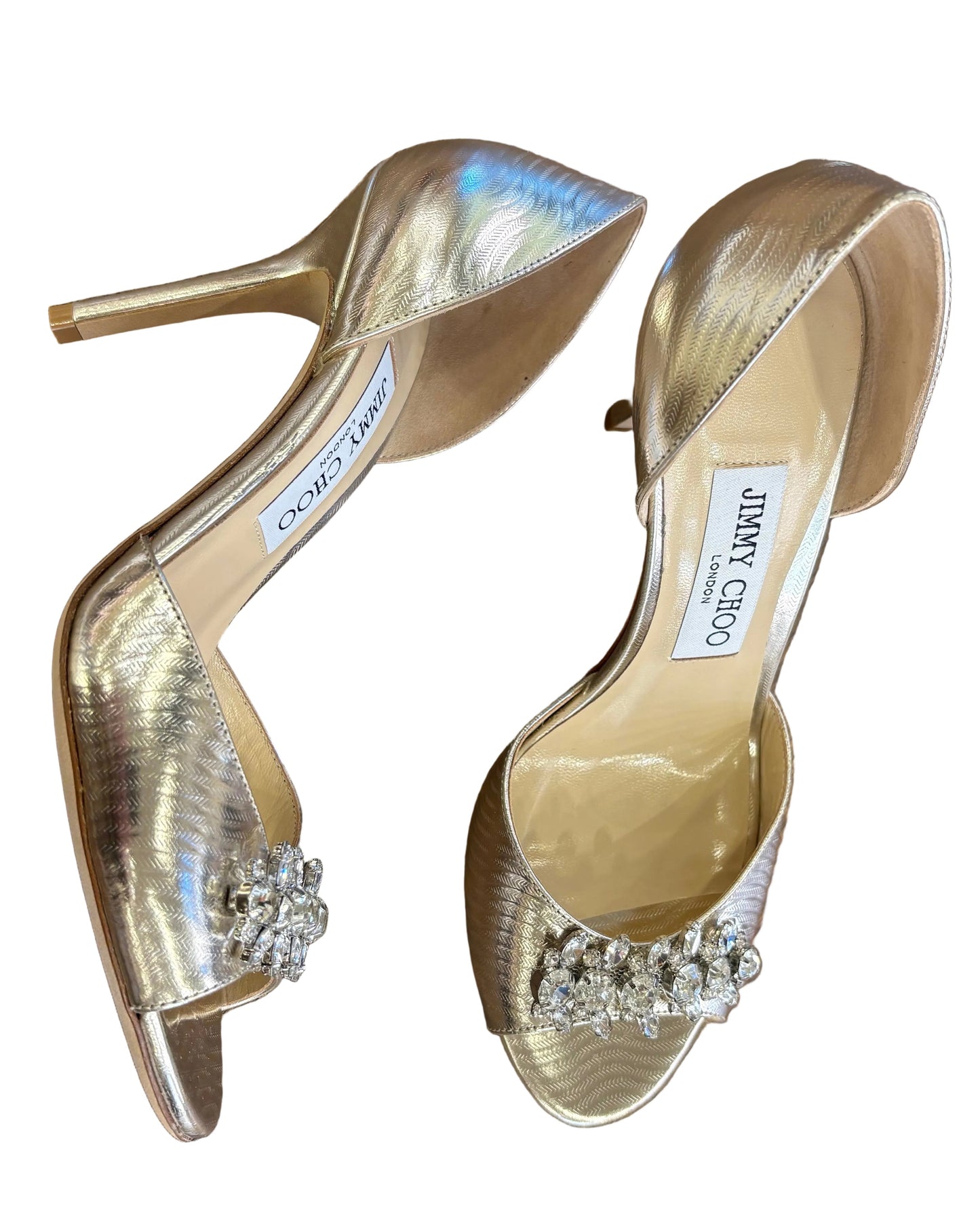 Jimmy Choo sandali oro con pietre effetto diamante n37,5. Nuovo