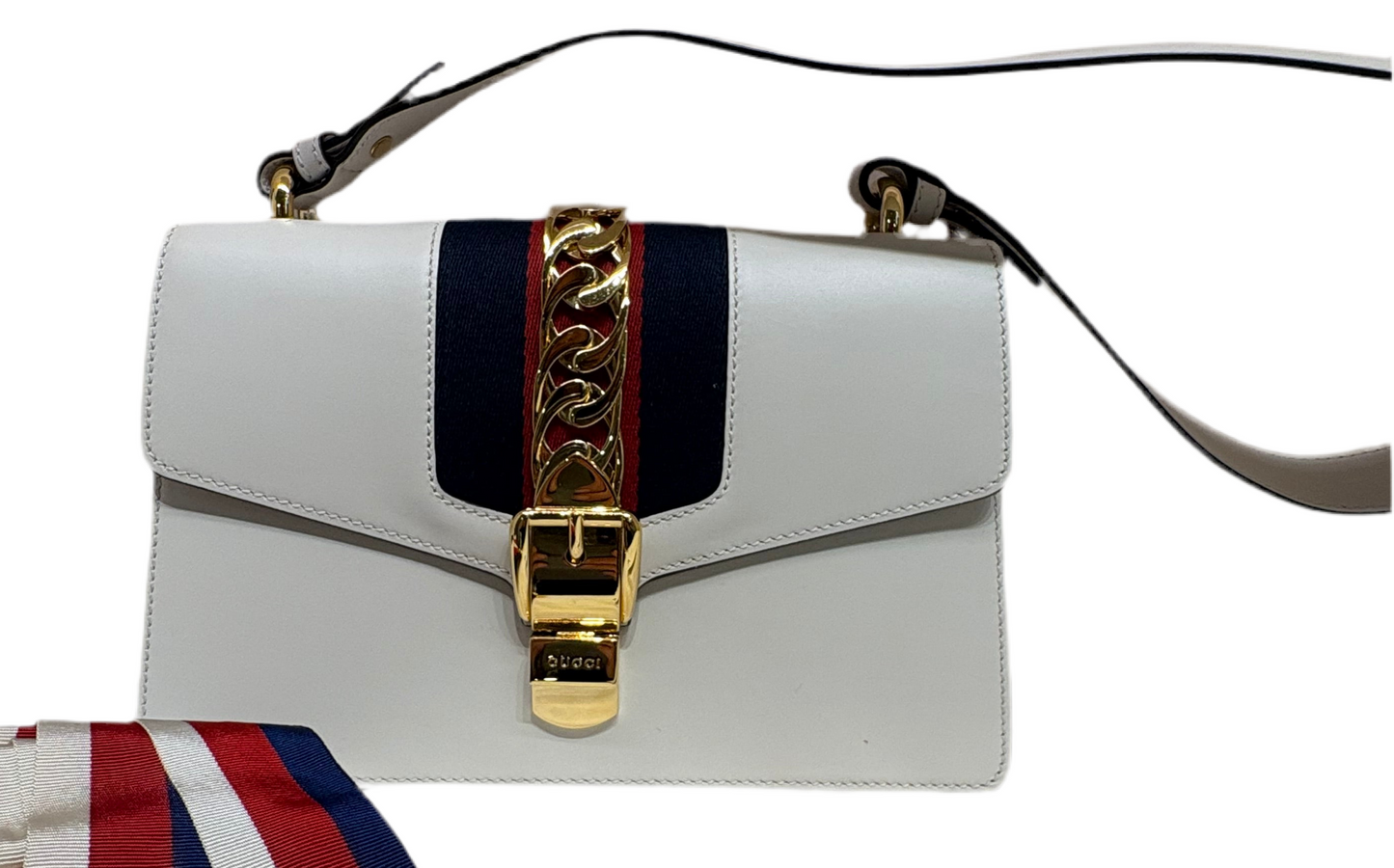 Gucci Silvye borsa in pelle bianca doppia tracolla