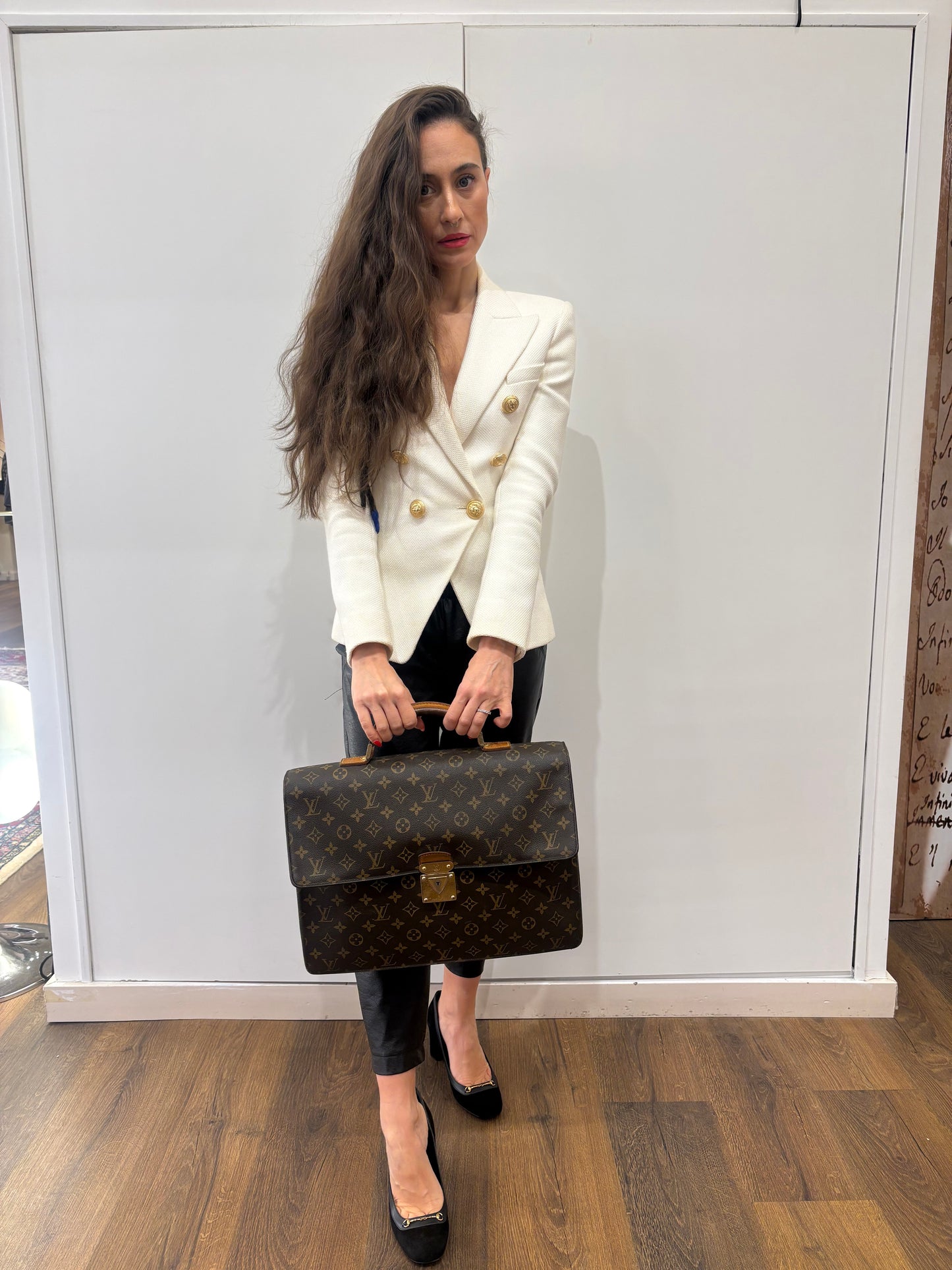 Louis Vuitton cartella Laguito vintage in tela Monogram con manico e finiture in pelle naturale