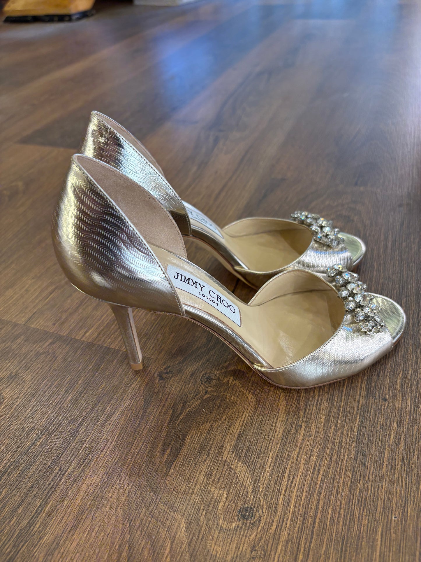 Jimmy Choo sandali oro con pietre effetto diamante n37,5. Nuovo