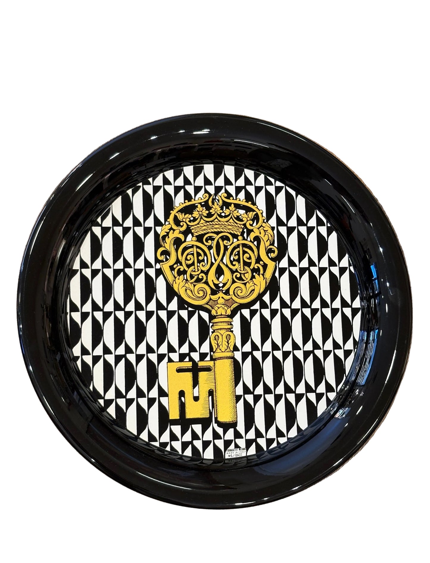 Fornasetti Vassoio Rotondo "Chiavi e Losanghe". Nuovo