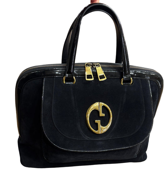Gucci borsa a mano in suede nero metallo dorato