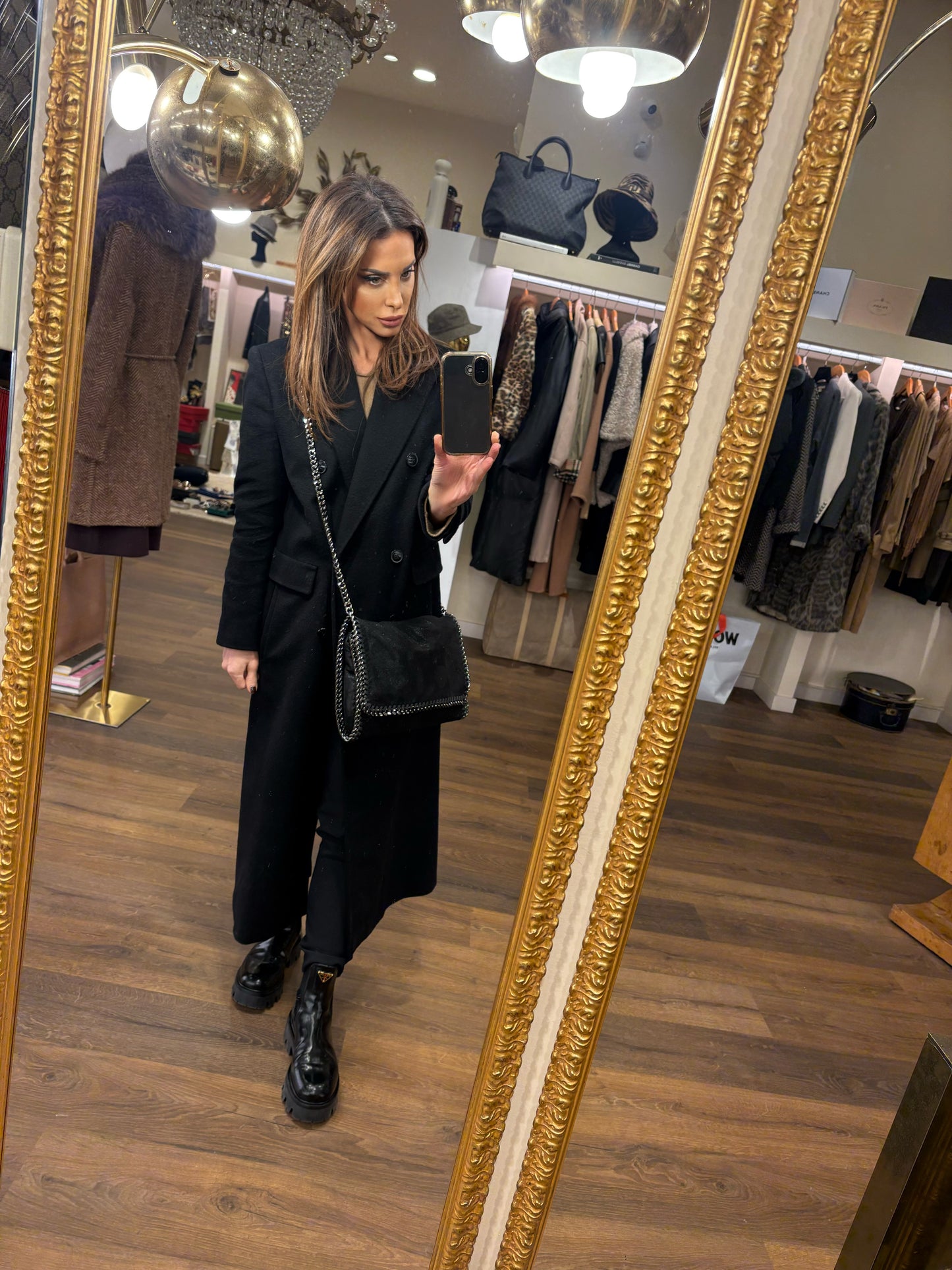 borsa a tracolla Falabella Stella McCartney in tessuto Shaggy Deer nero