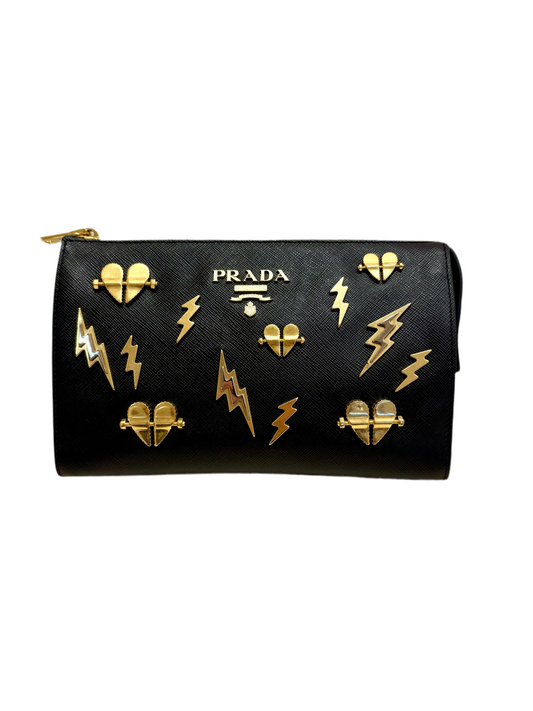 Prada pochette pelle saffiano metallo dorato